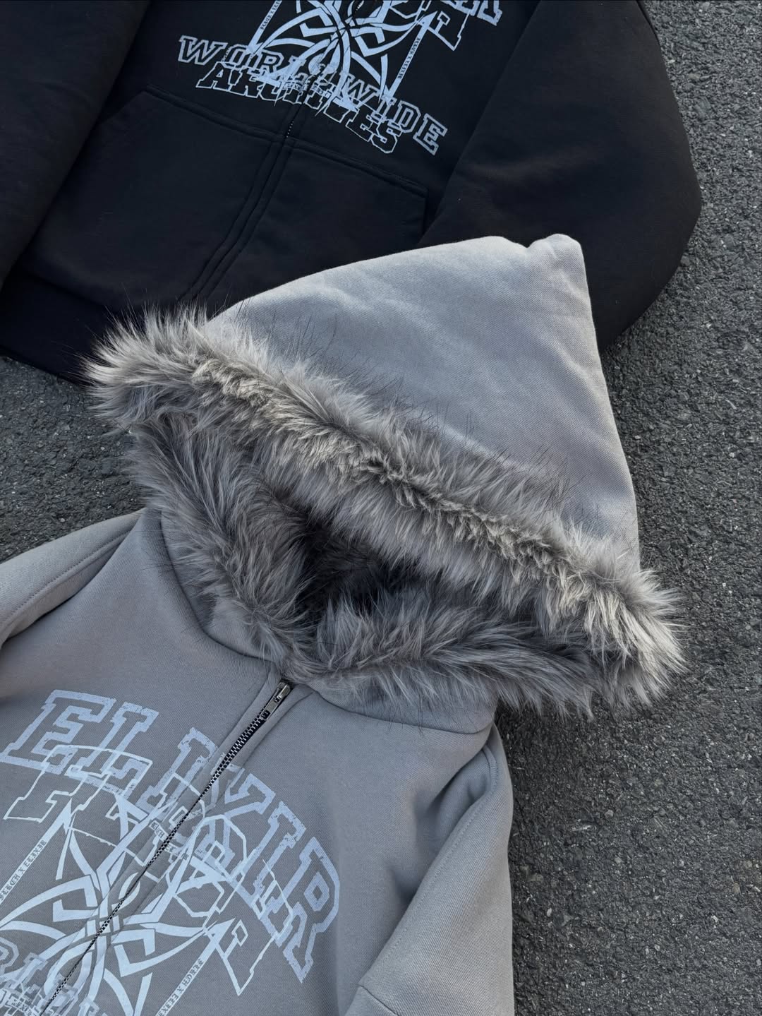 Elixir X Floriach Gray Reversible Fur Hoodie