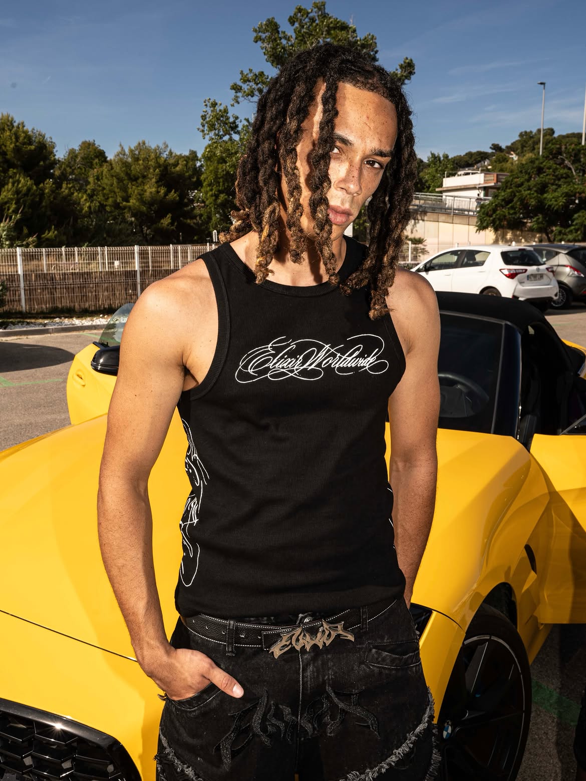 Elixir Black Cursive Tank Top