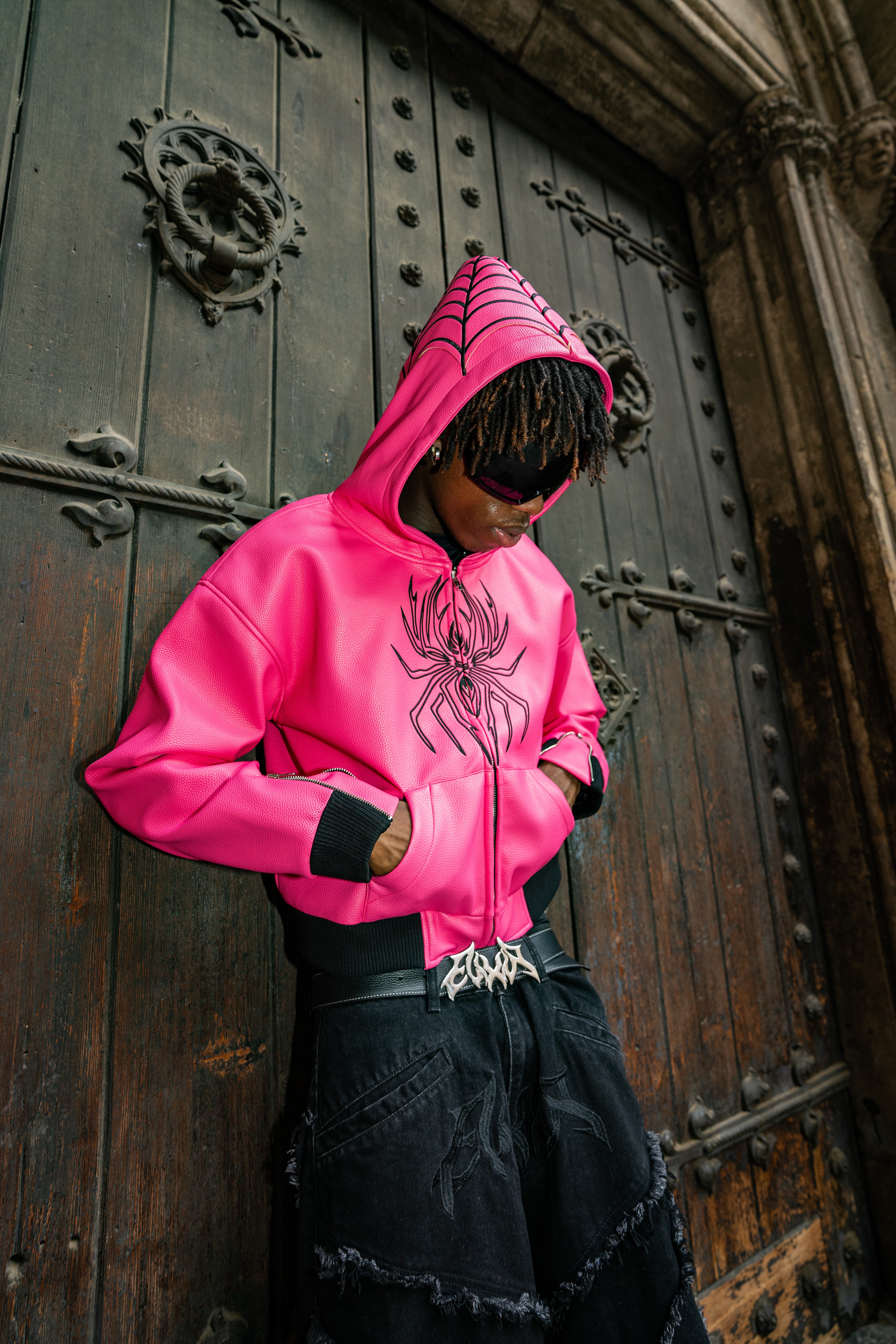 Elixir Spider Pink-Black Leather Jacket