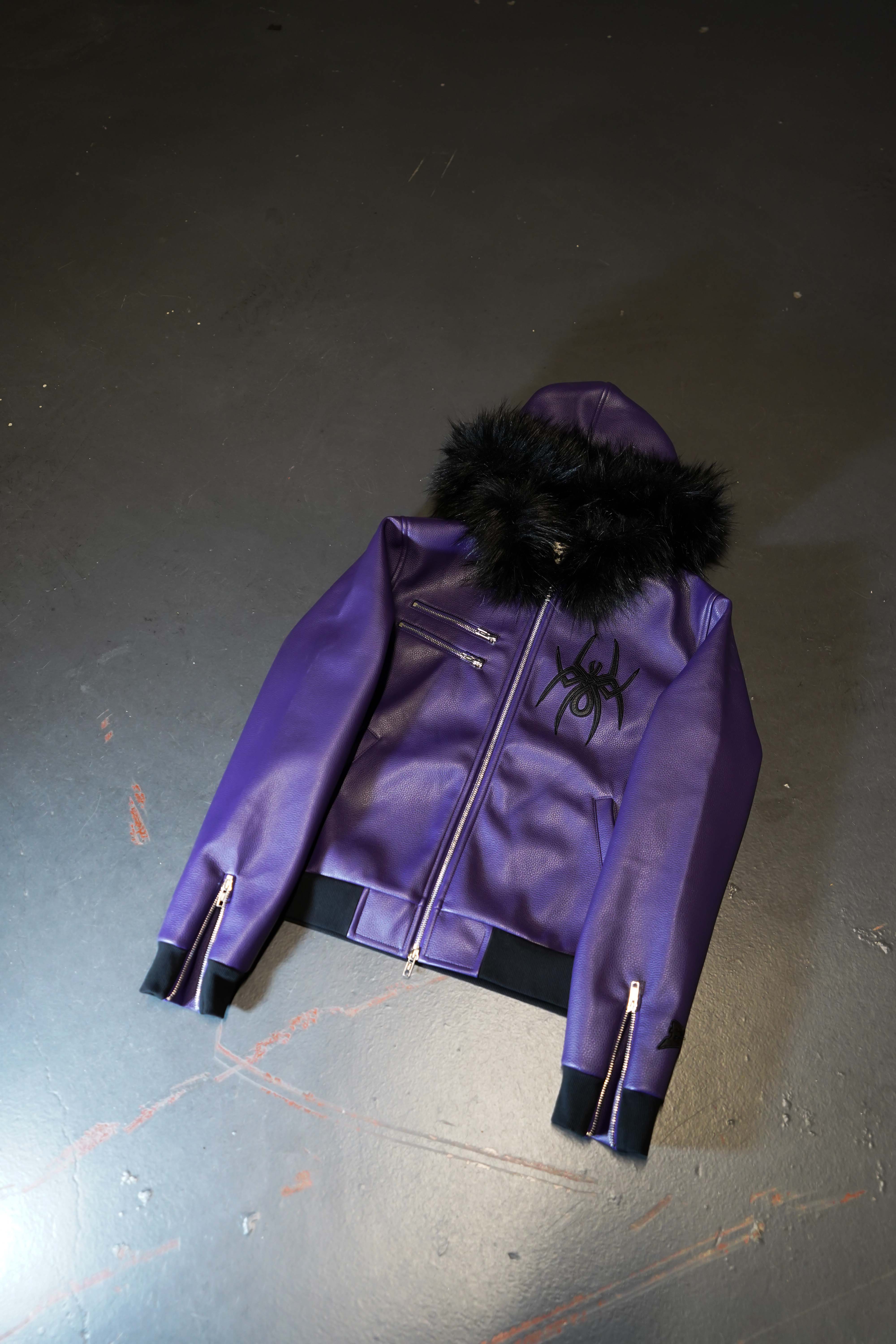 Elixir Purple Leather Fur Detachable Jacket