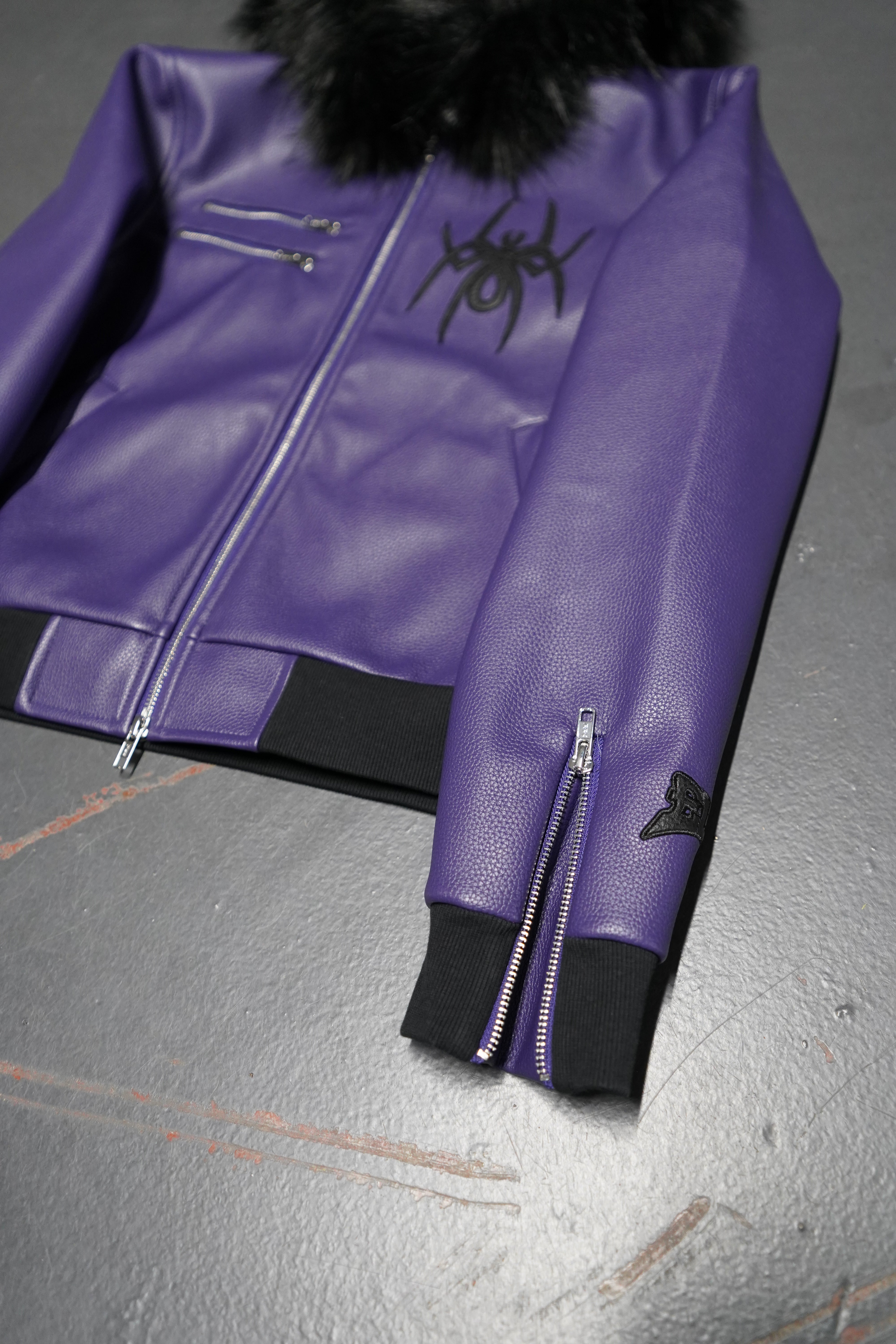 Elixir Purple Leather Fur Detachable Jacket