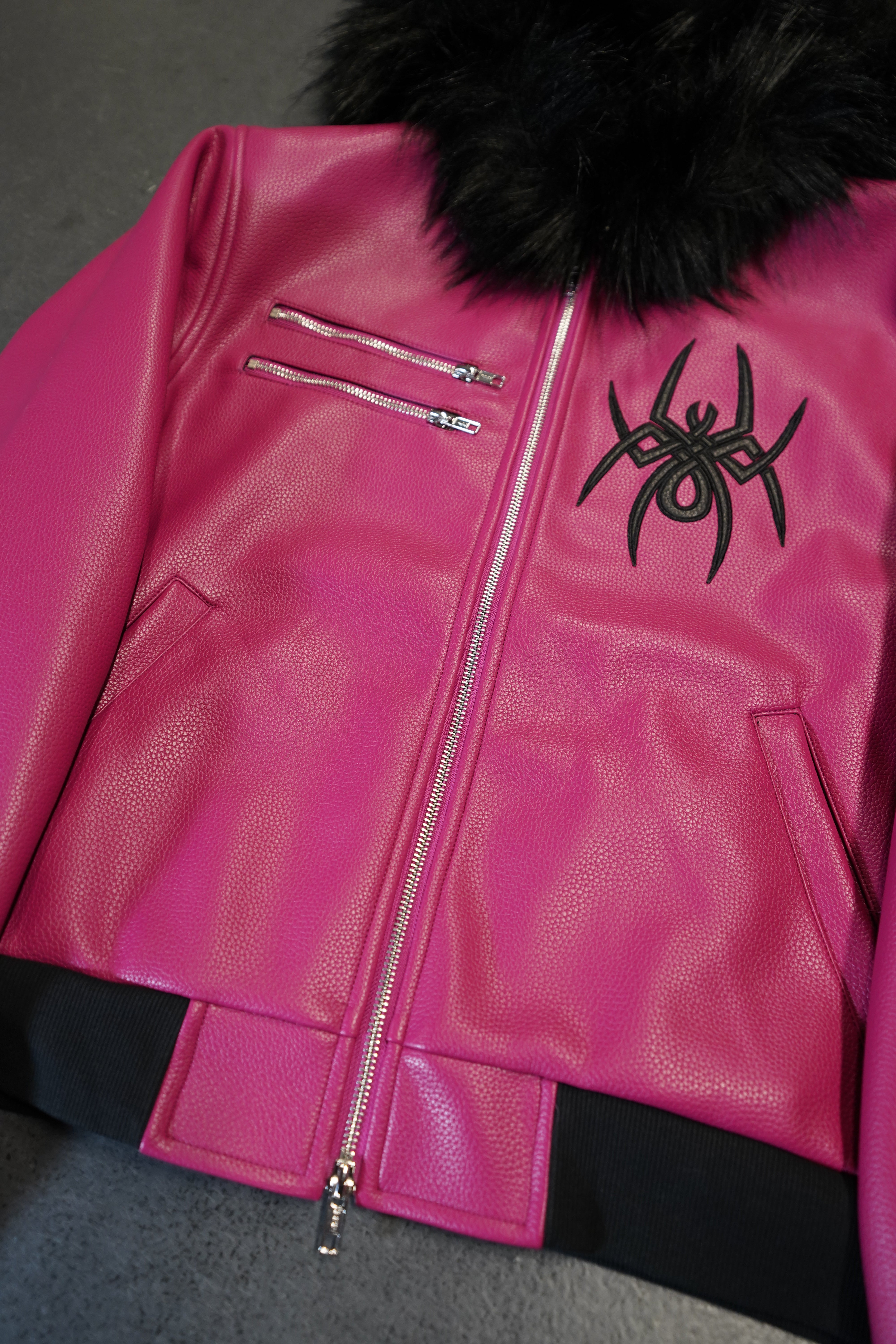 Elixir Pink Leather Fur Detachable Jacket