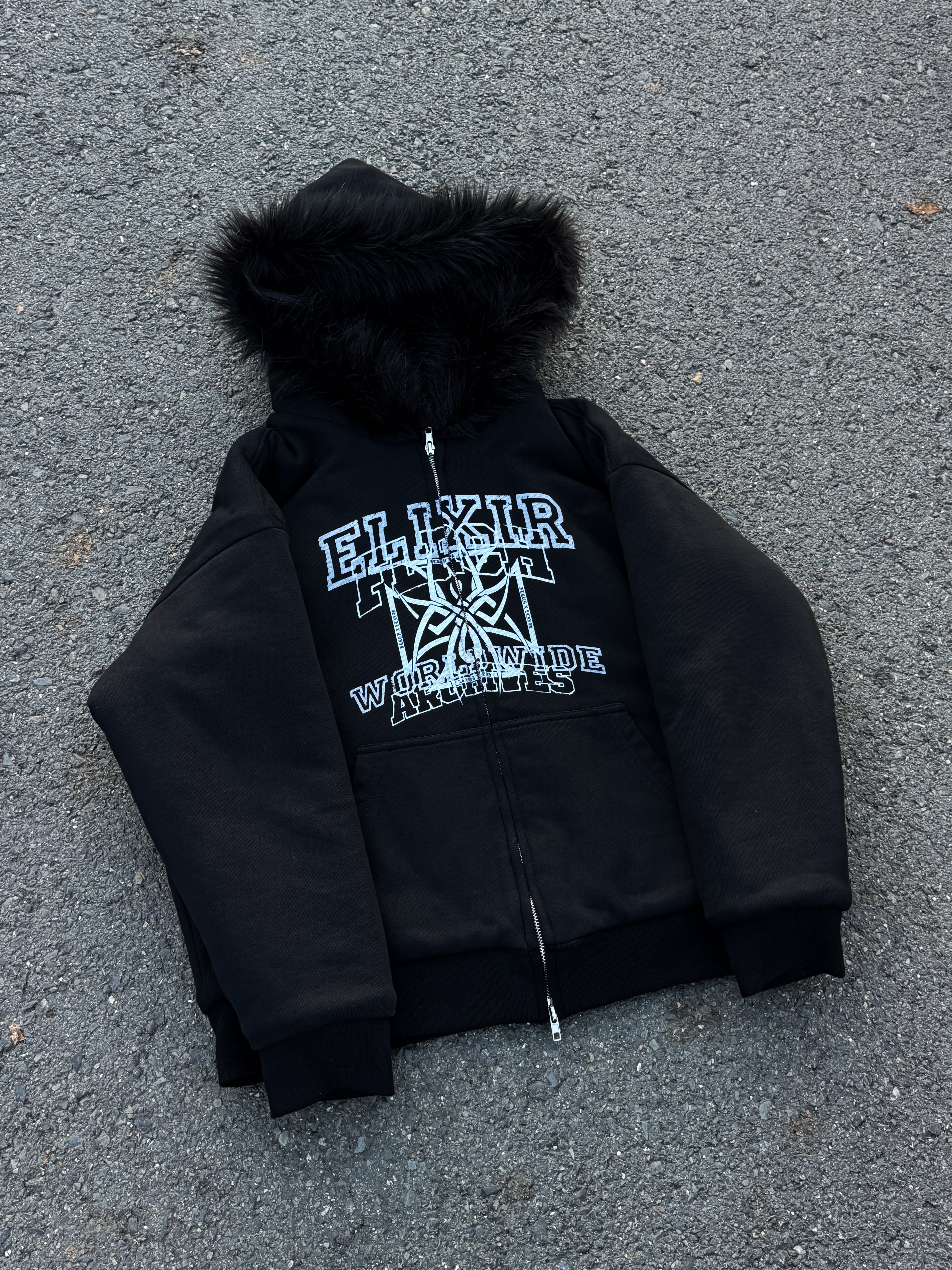 Elixir X Floriach Black Reversible Fur Hoodie