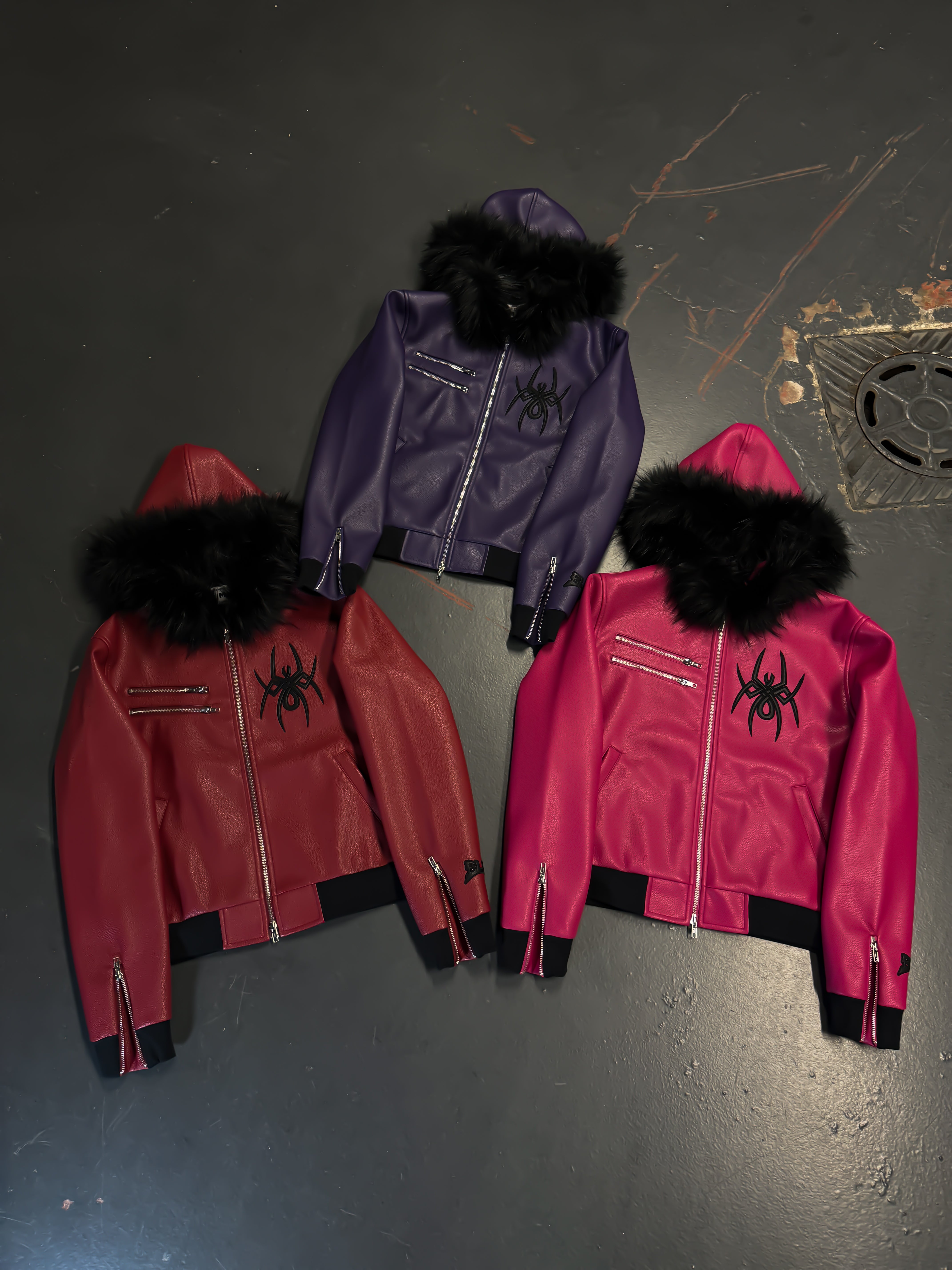 Elixir Purple Leather Fur Detachable Jacket