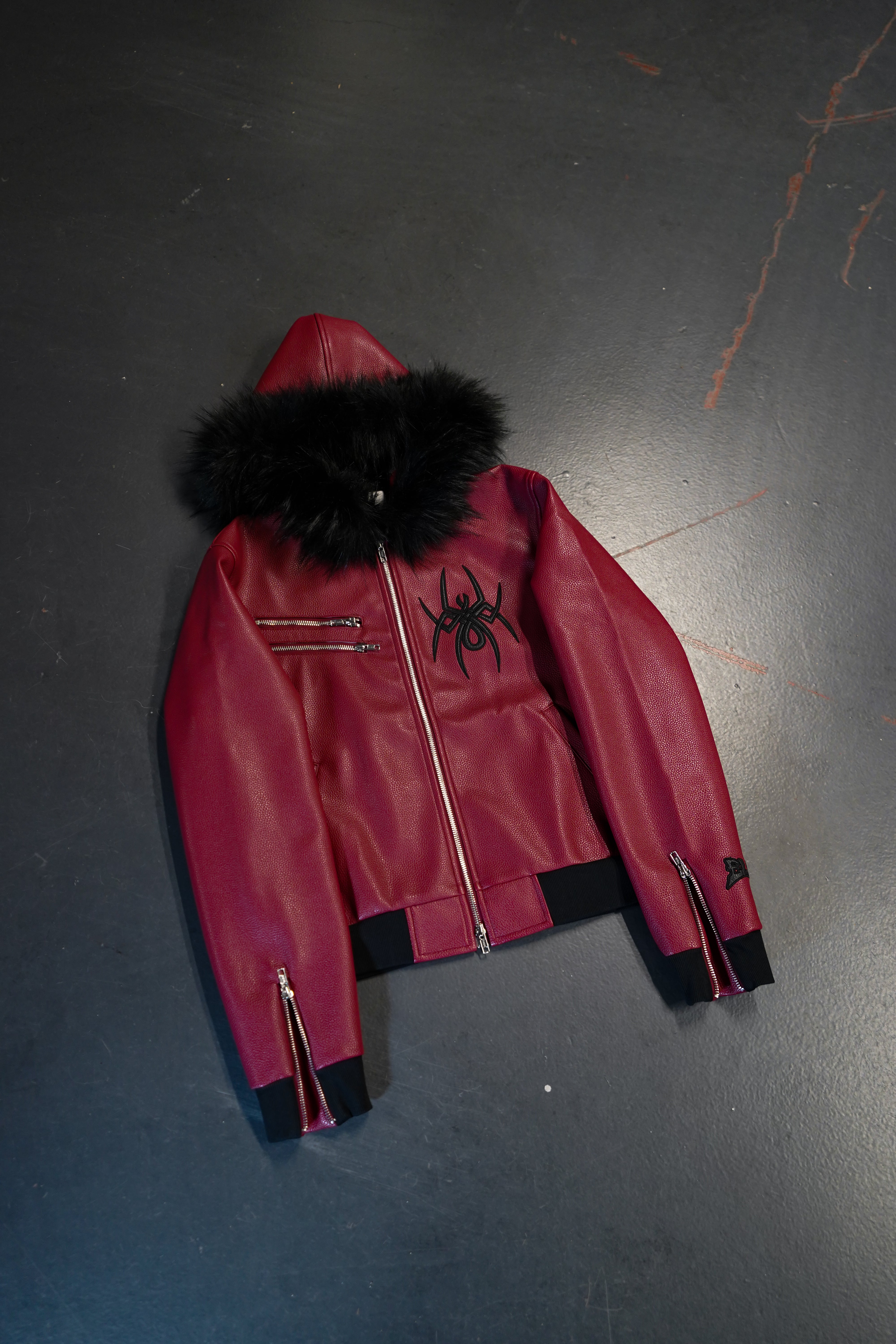 Elixir Red Leather Fur Detachable Jacket