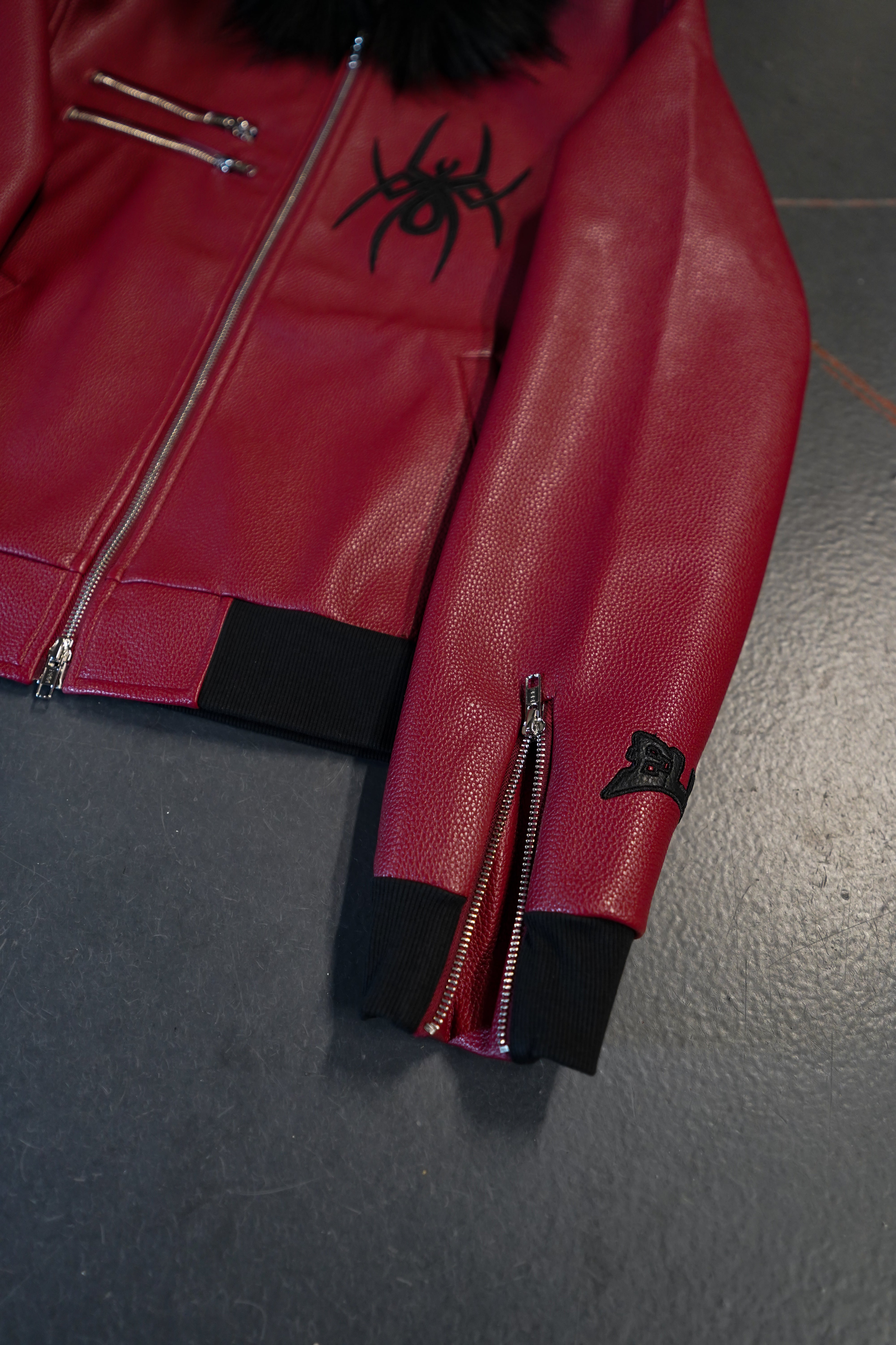 Elixir Red Leather Fur Detachable Jacket