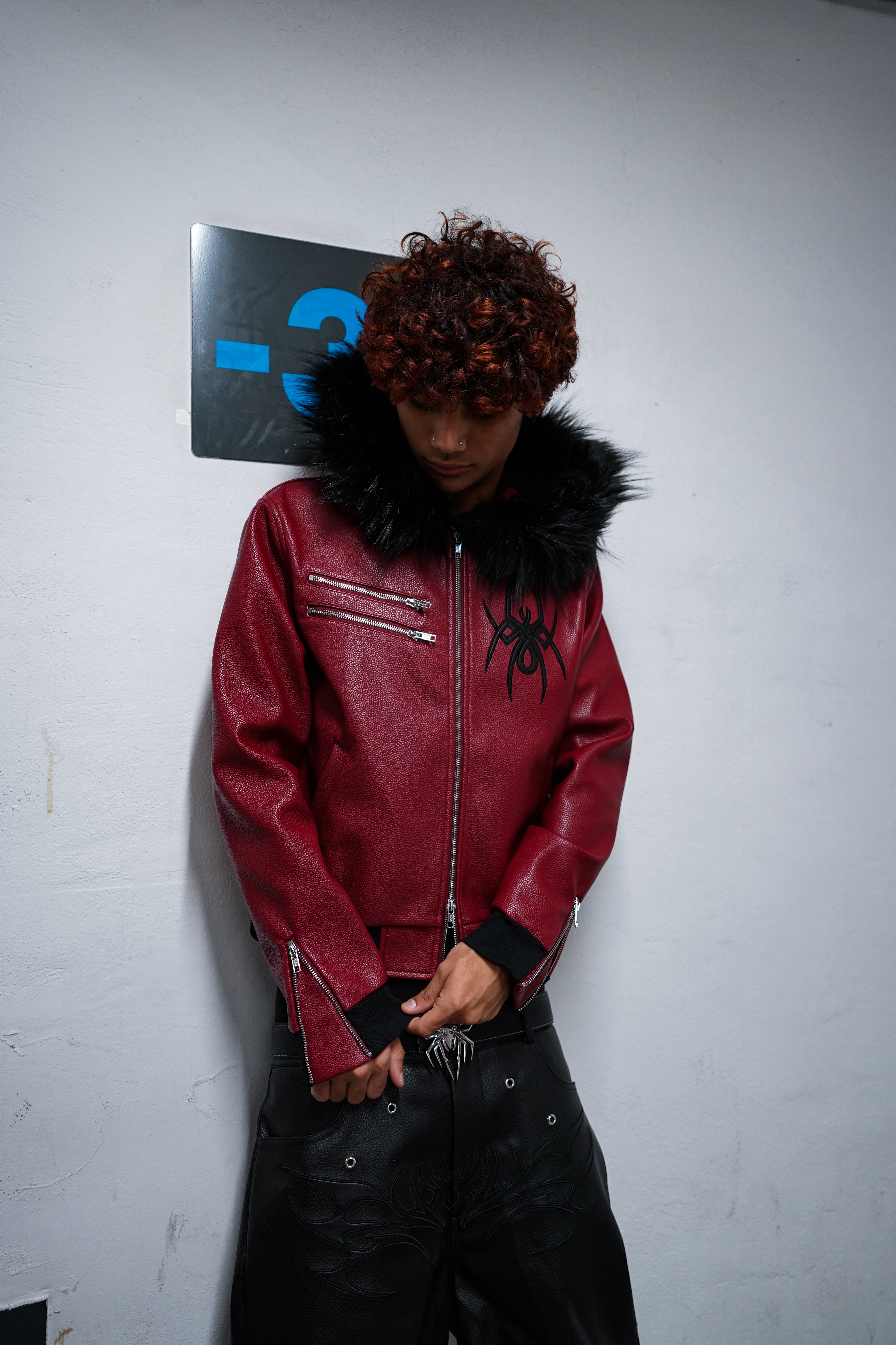 Elixir Red Leather Fur Detachable Jacket