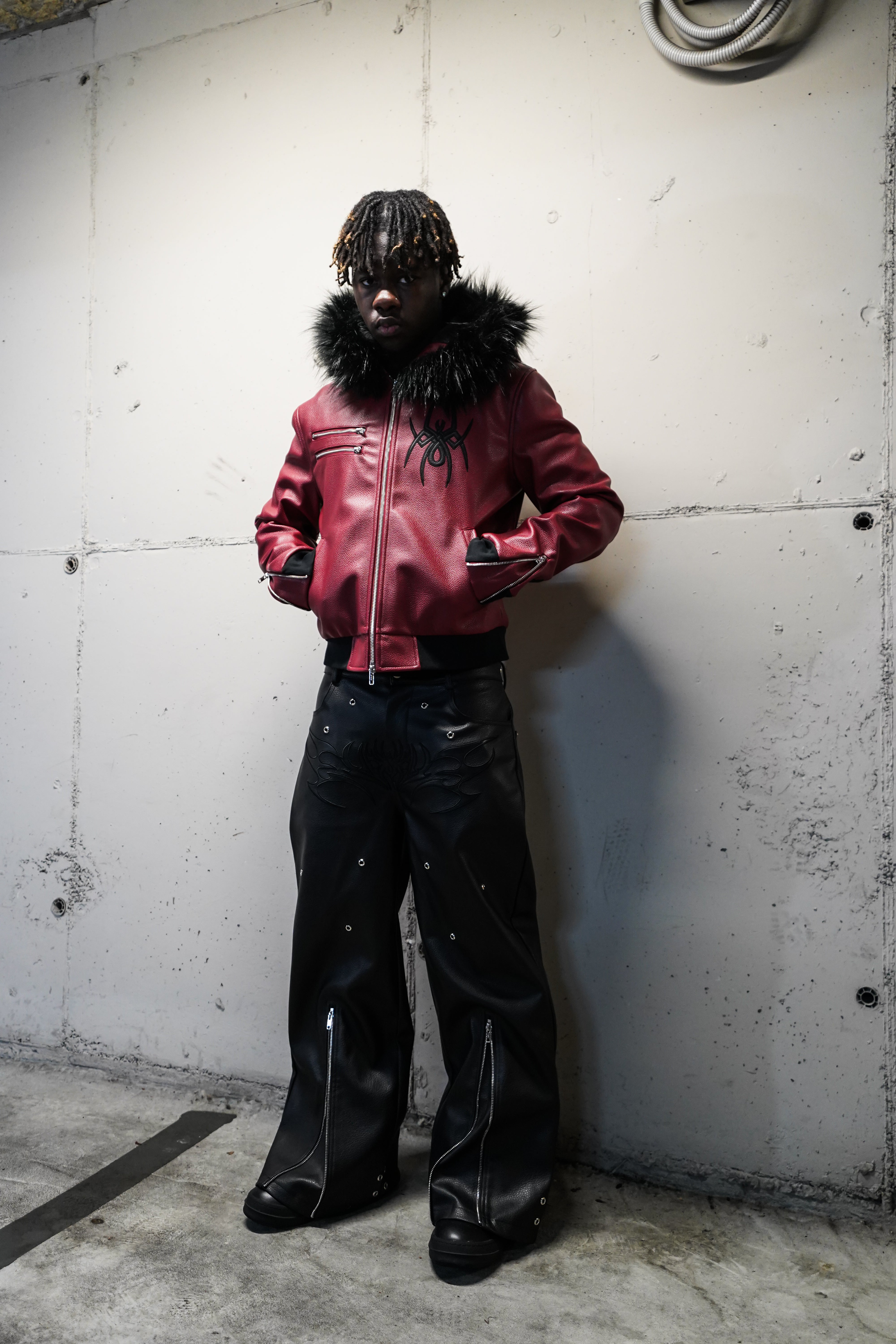 Elixir Red Leather Fur Detachable Jacket