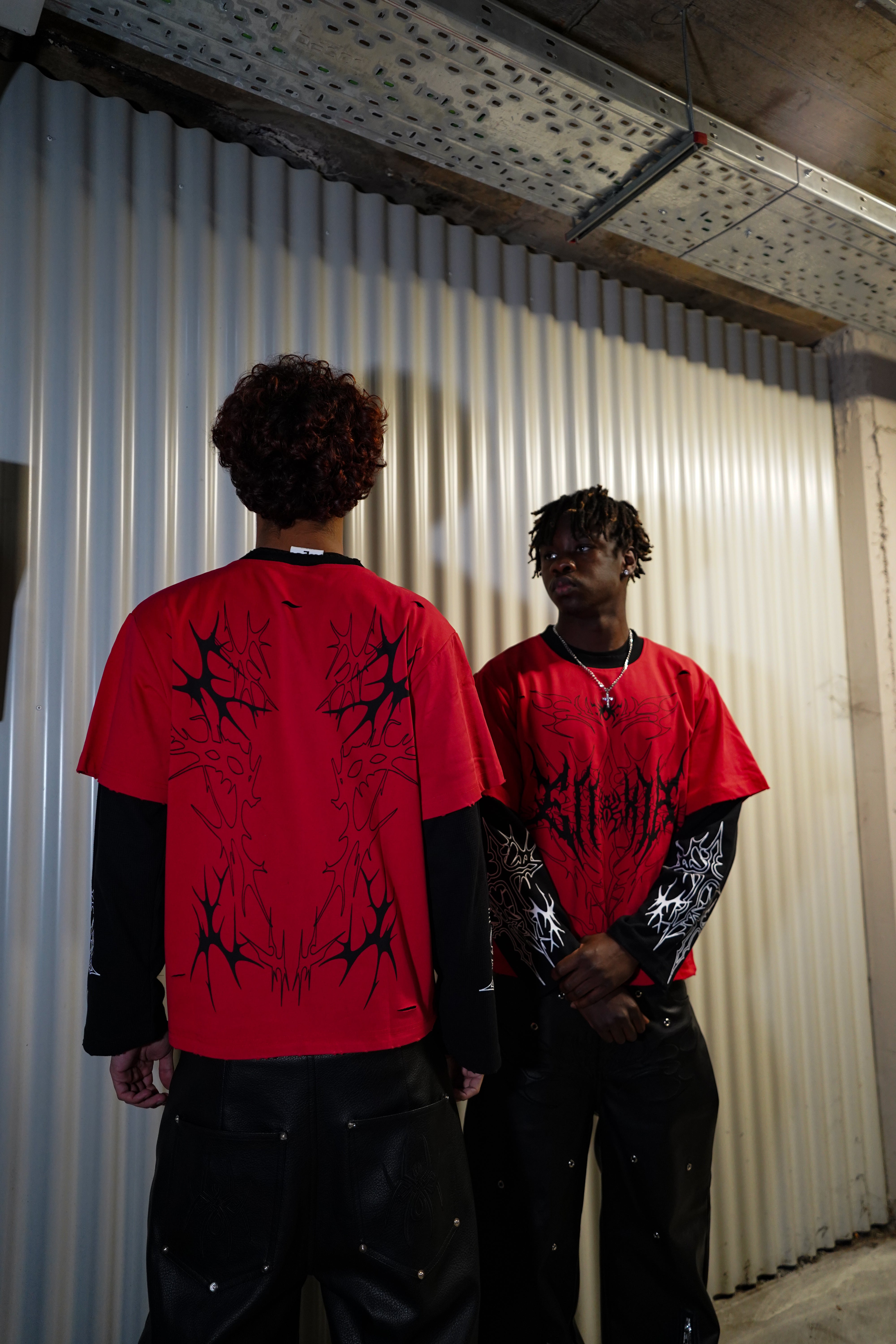 Elixir Distressed Double Layer Red Long-Sleeve