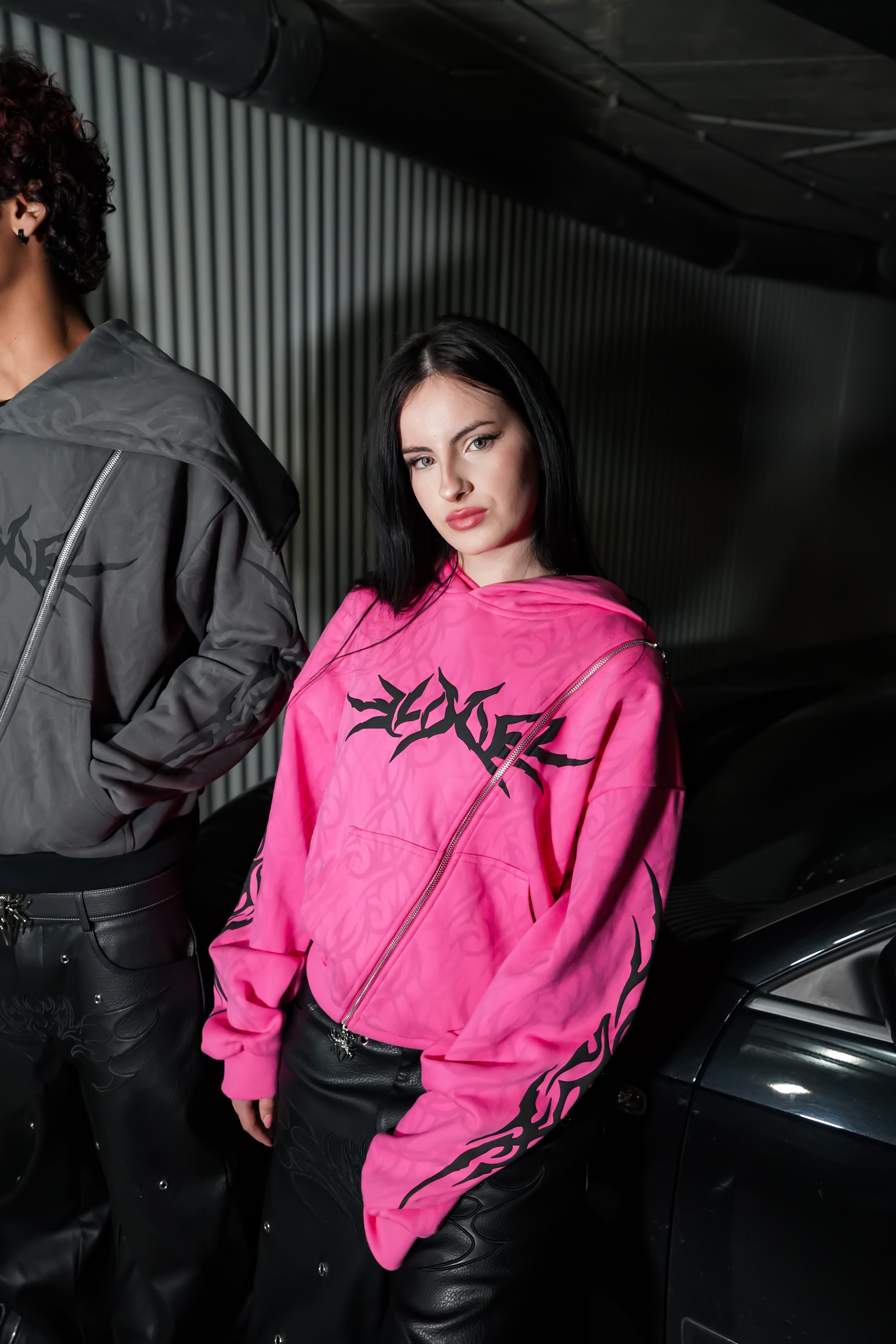 Elixir Diagonal Tribal Pink Zip-Up