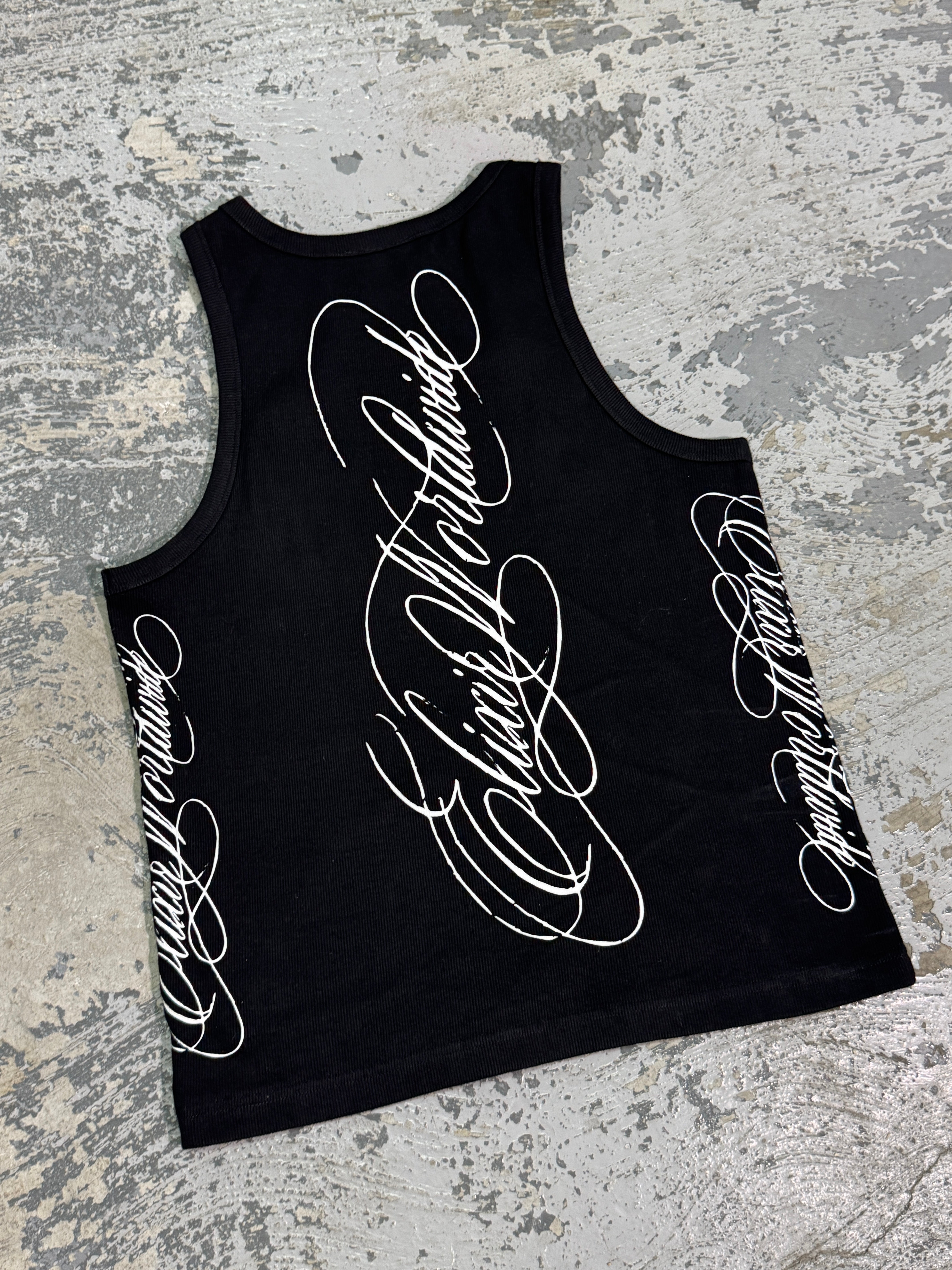 Elixir Black Cursive Tank Top