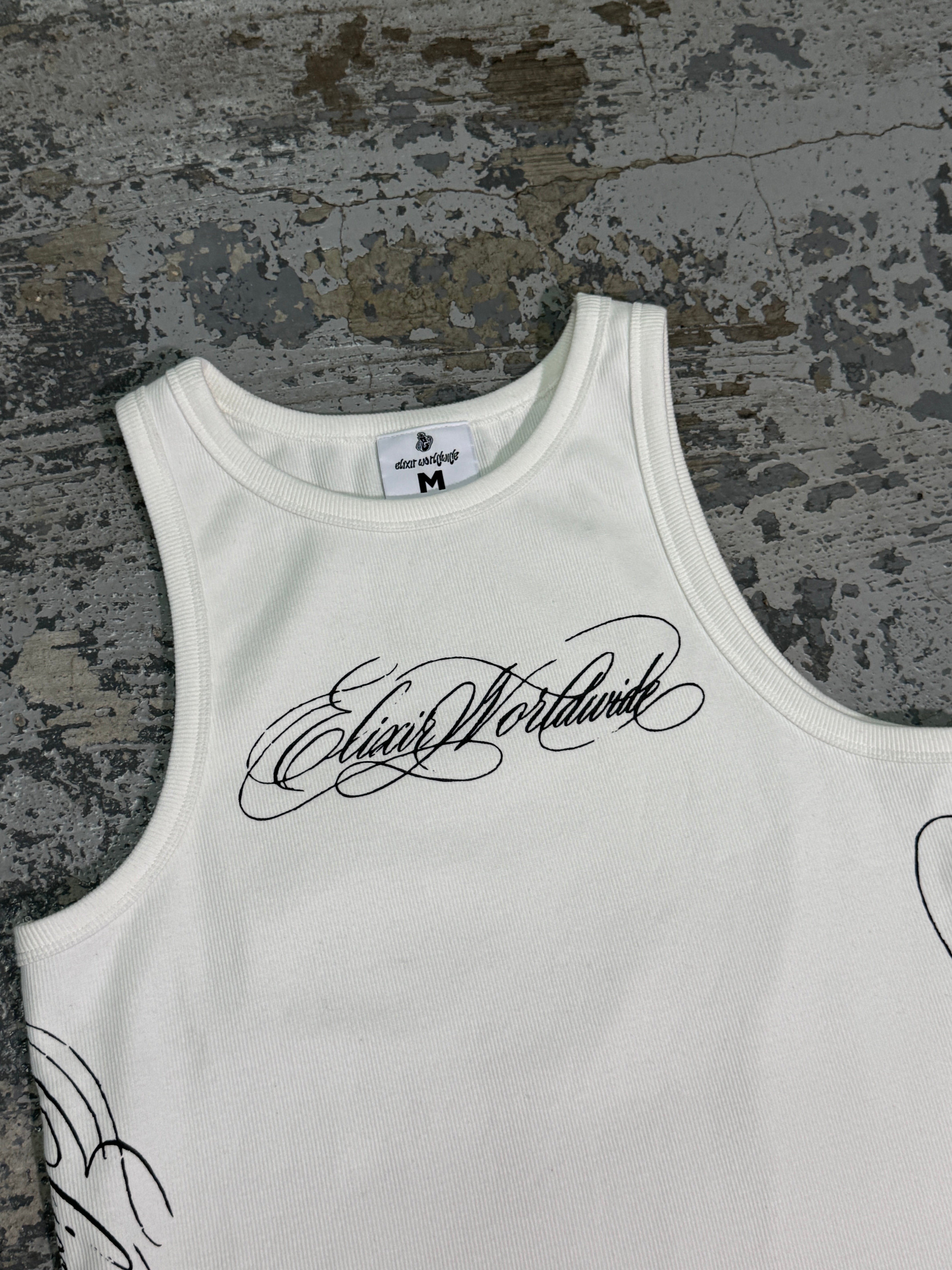 Elixir White Cursive Tank Top