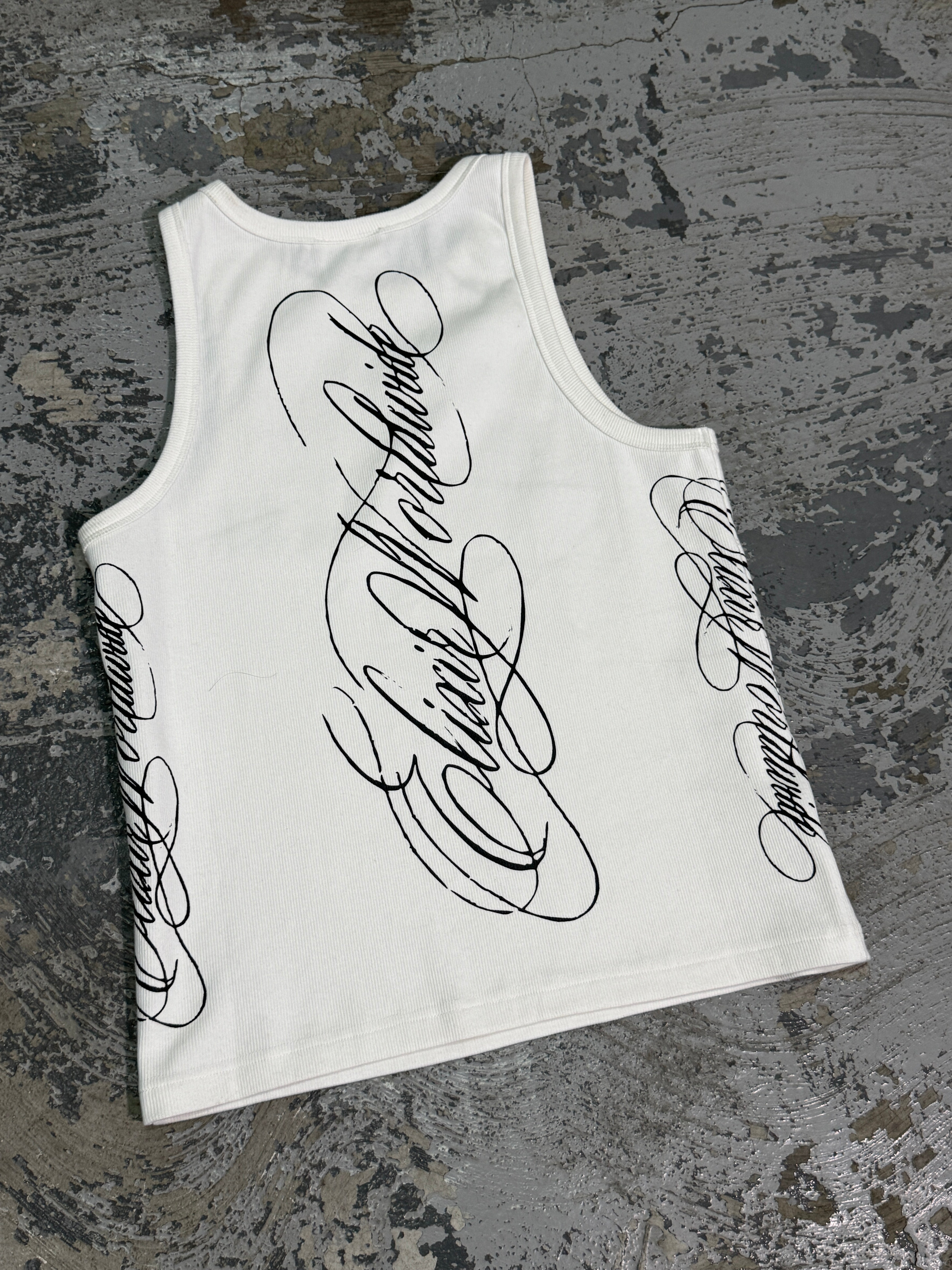 Elixir White Cursive Tank Top