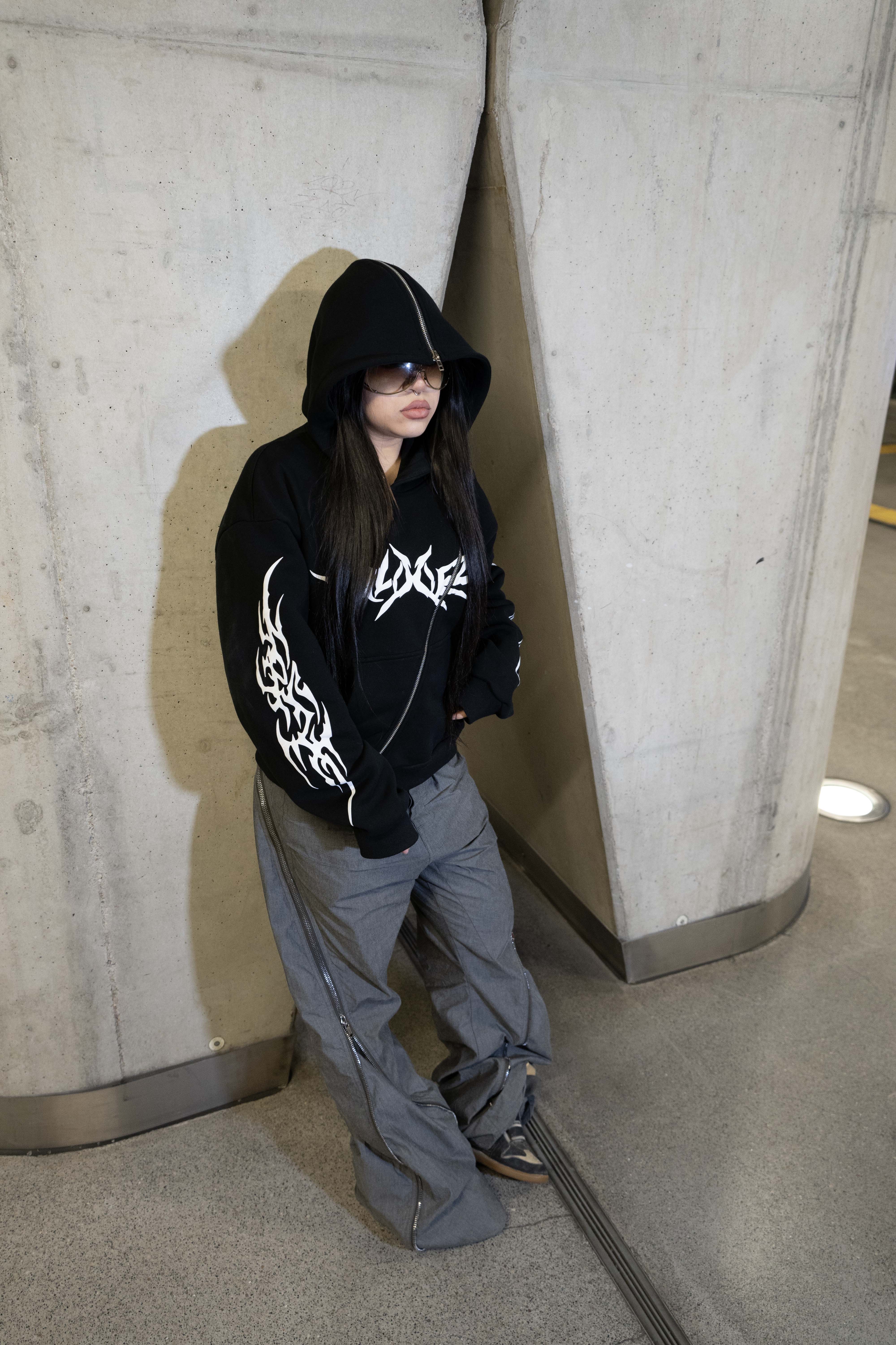 Elixir Diagonal Tribal Black Zip-Up