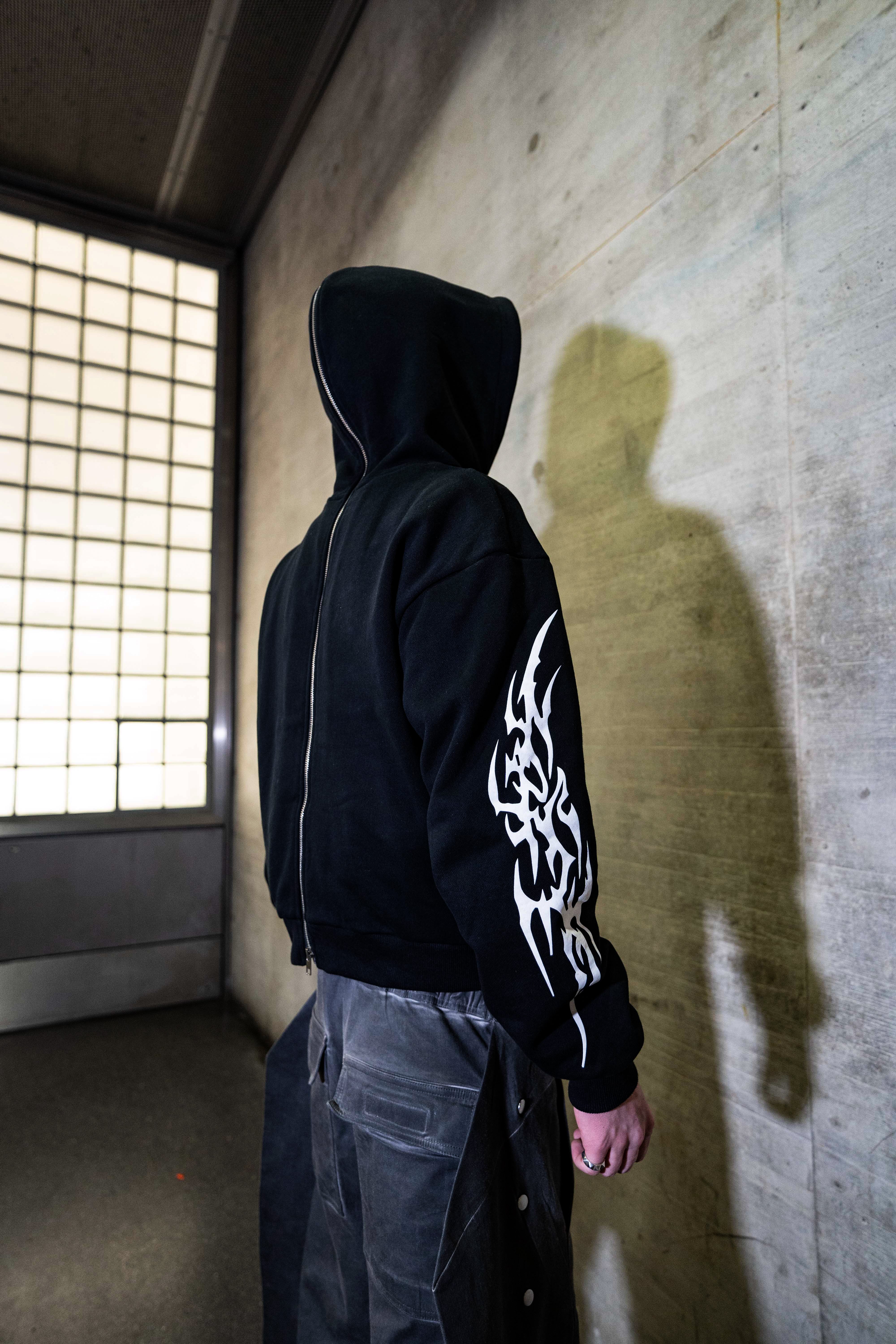 Elixir Diagonal Tribal Black Zip-Up