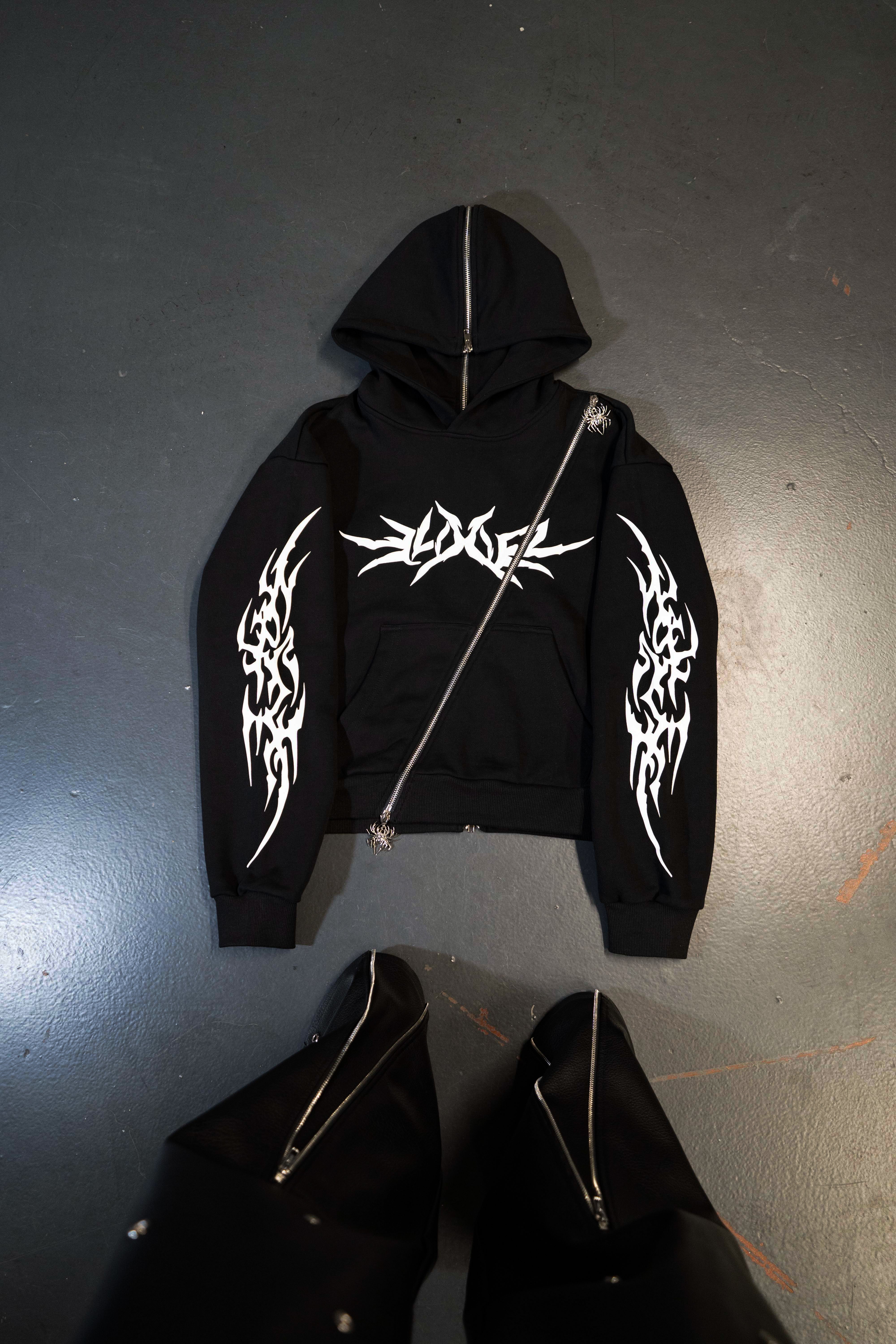 Elixir Diagonal Tribal Black Zip-Up