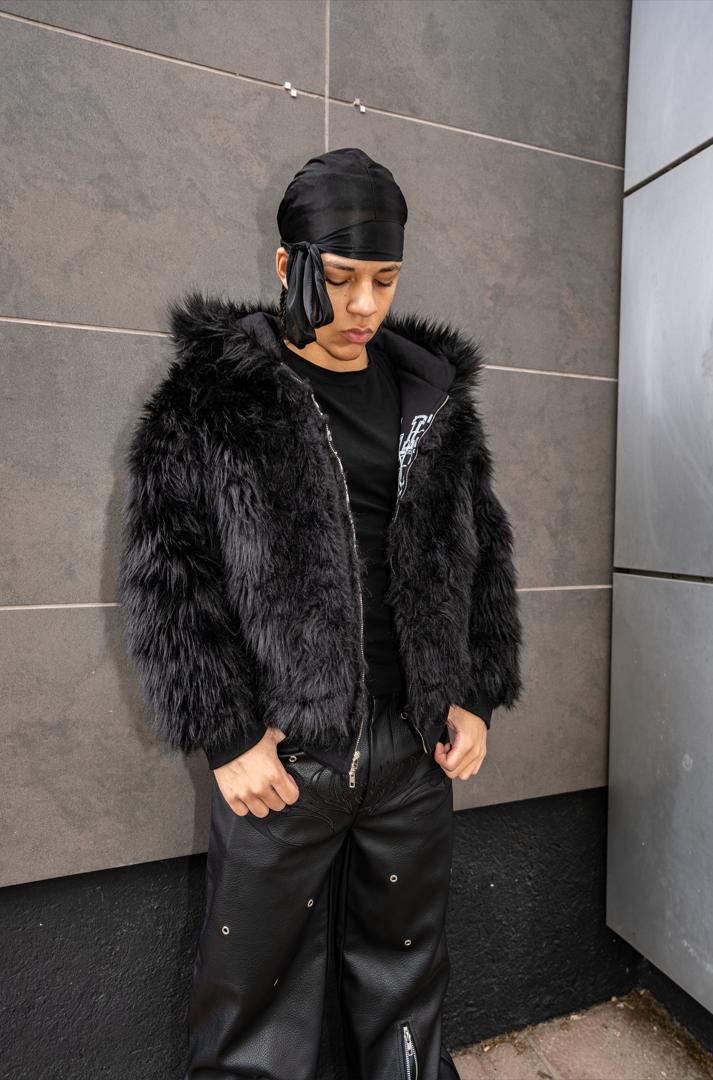 Elixir X Floriach Black Reversible Fur Hoodie