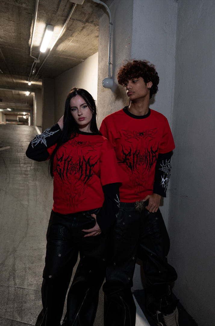 Elixir Distressed Double Layer Red Long-Sleeve