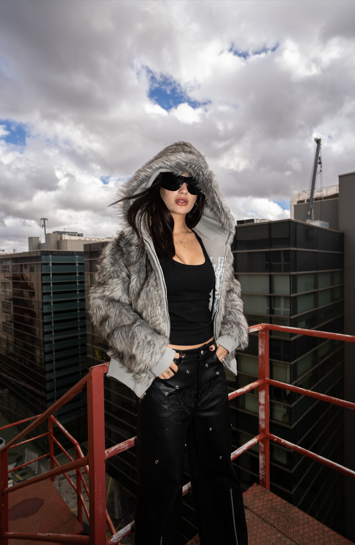 Elixir X Floriach Gray Reversible Fur Hoodie