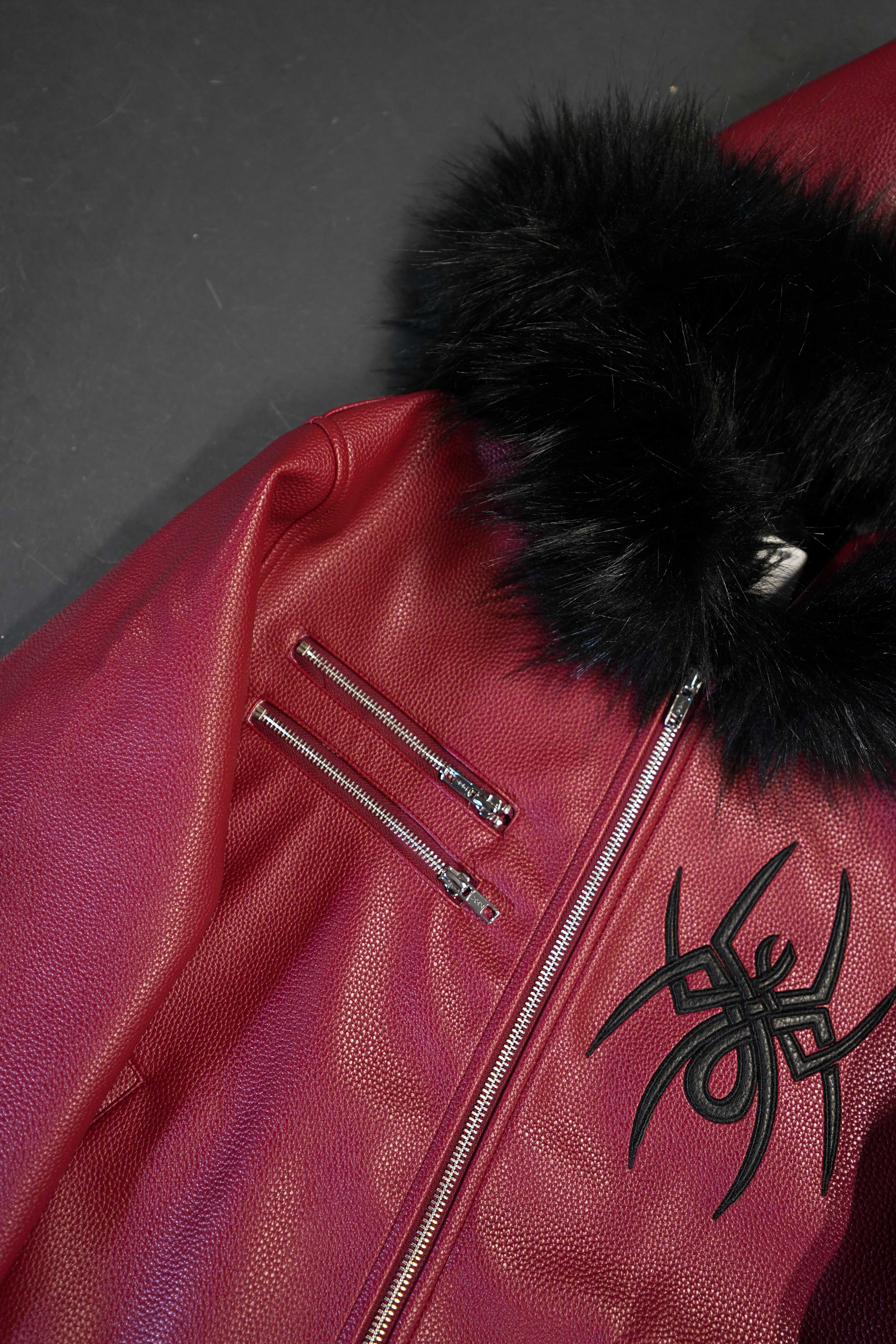 Elixir Red Leather Fur Detachable Jacket