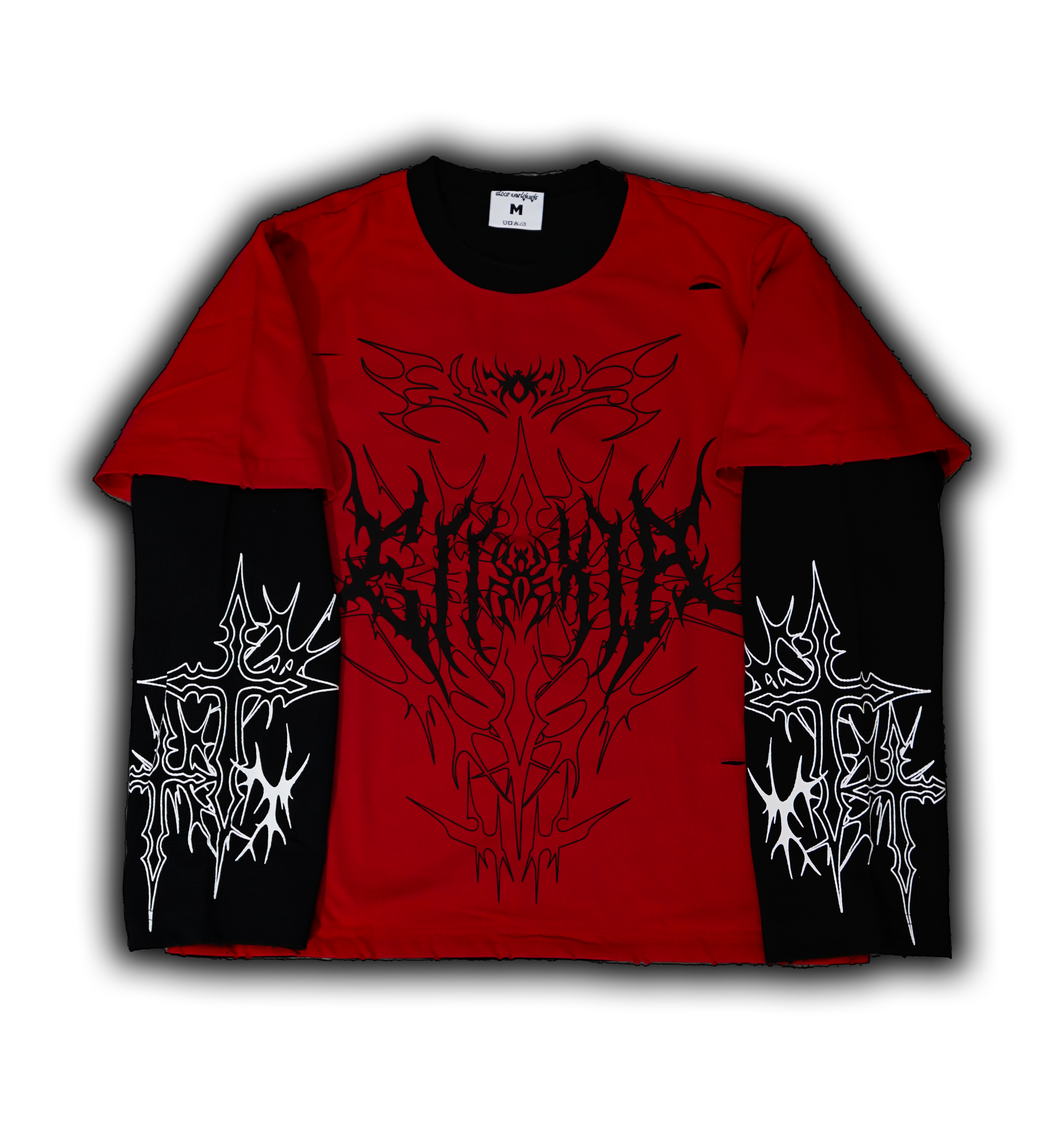 Elixir Distressed Double Layer Red Long-Sleeve