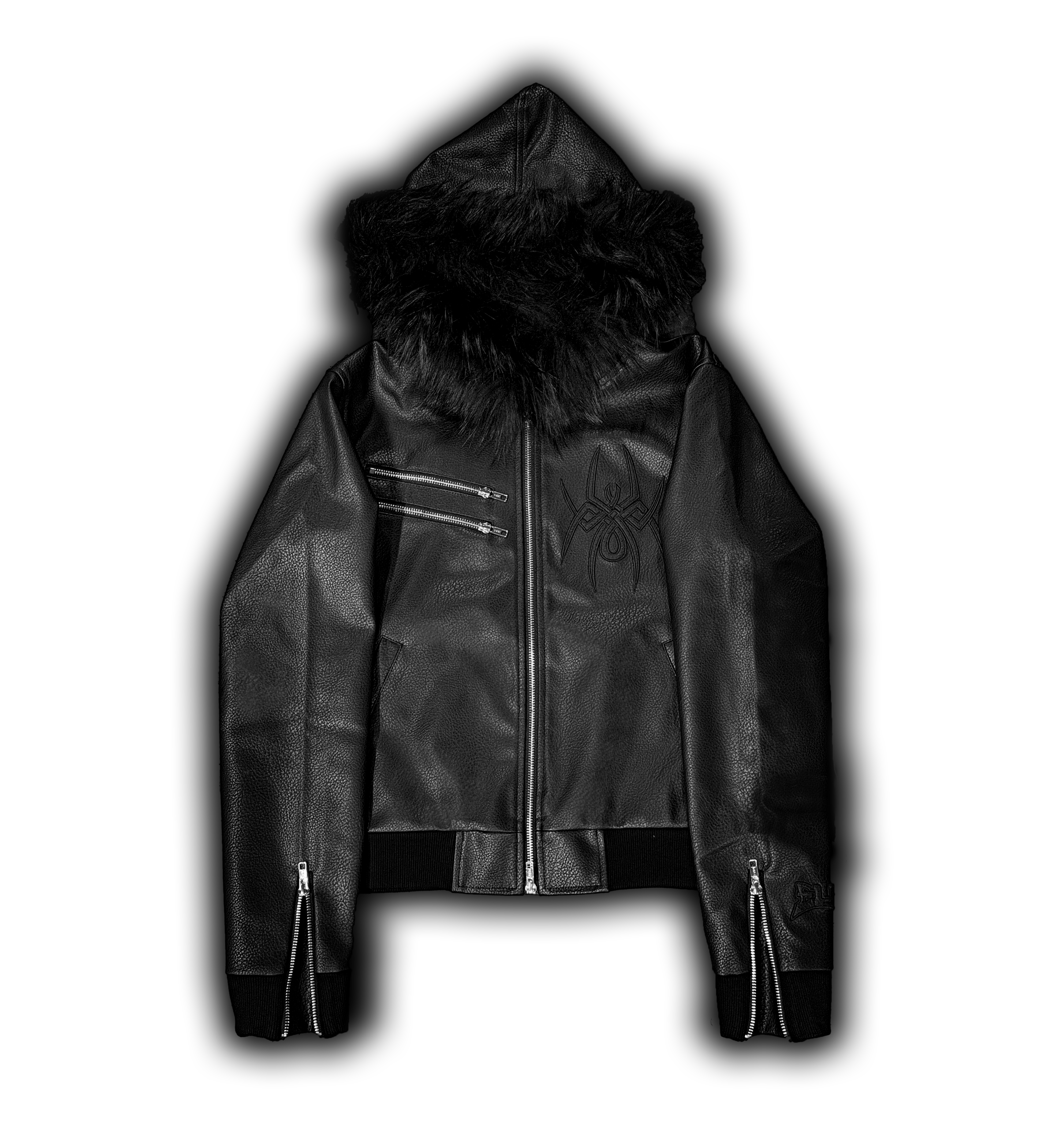 Elixir Black Leather Fur Detachable Jacket