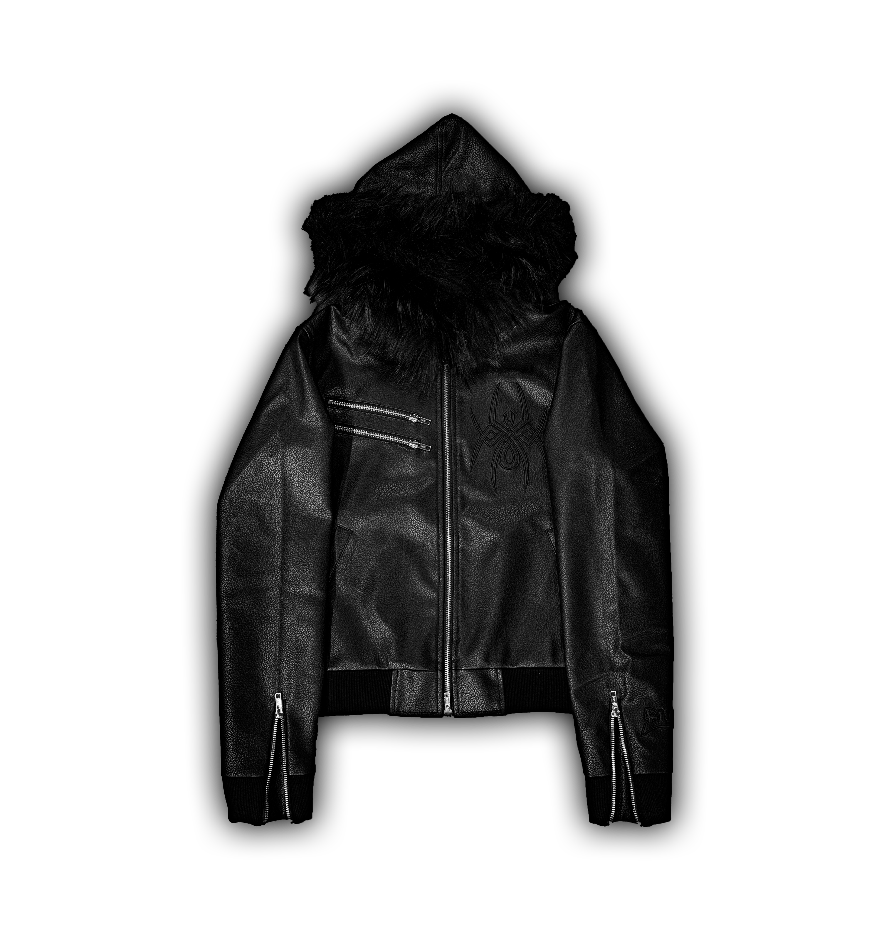 Elixir Black Leather Fur Detachable Jacket