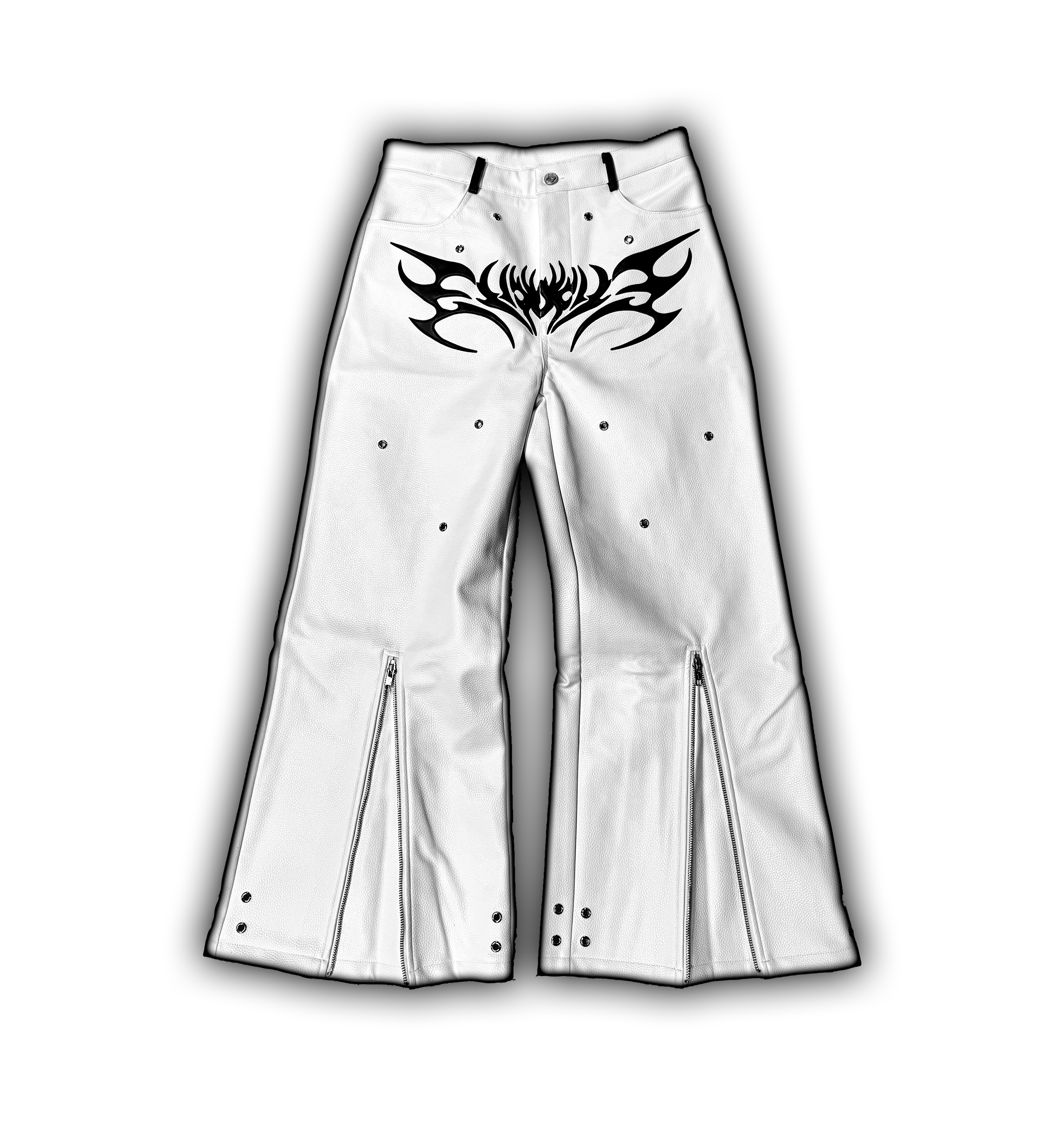 Elixir White Leather Tribal Pants
