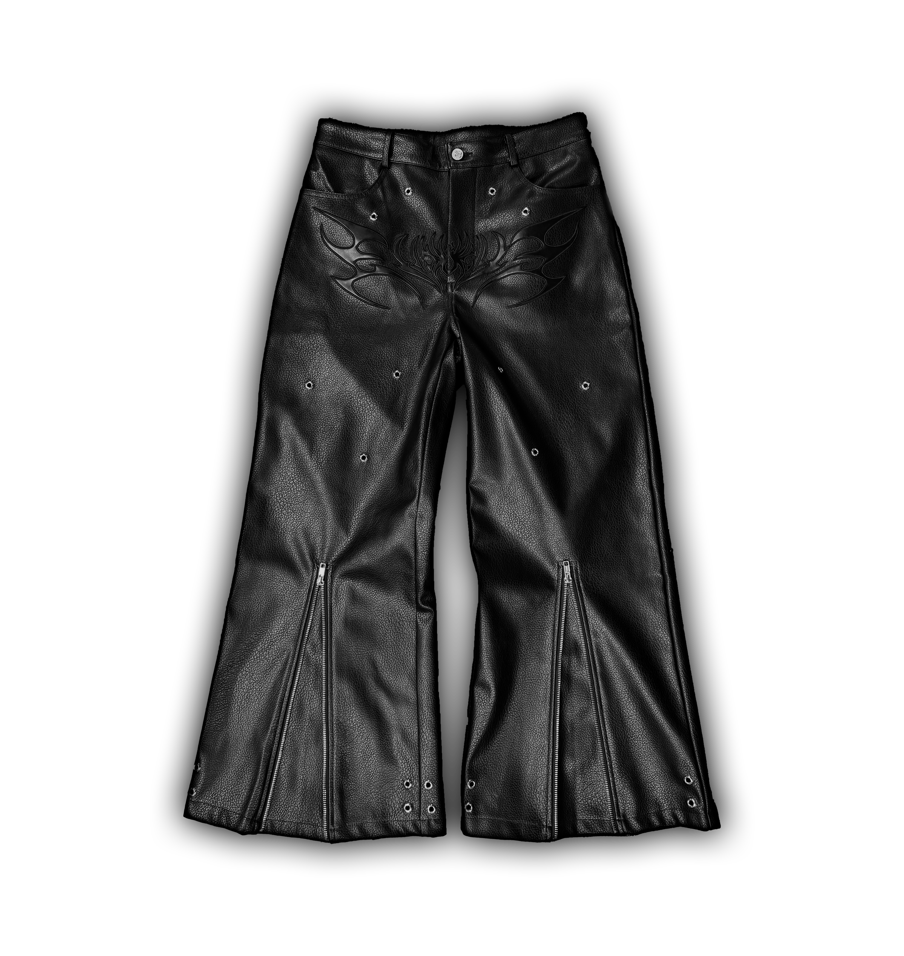 Elixir Black Leather Tribal Pants