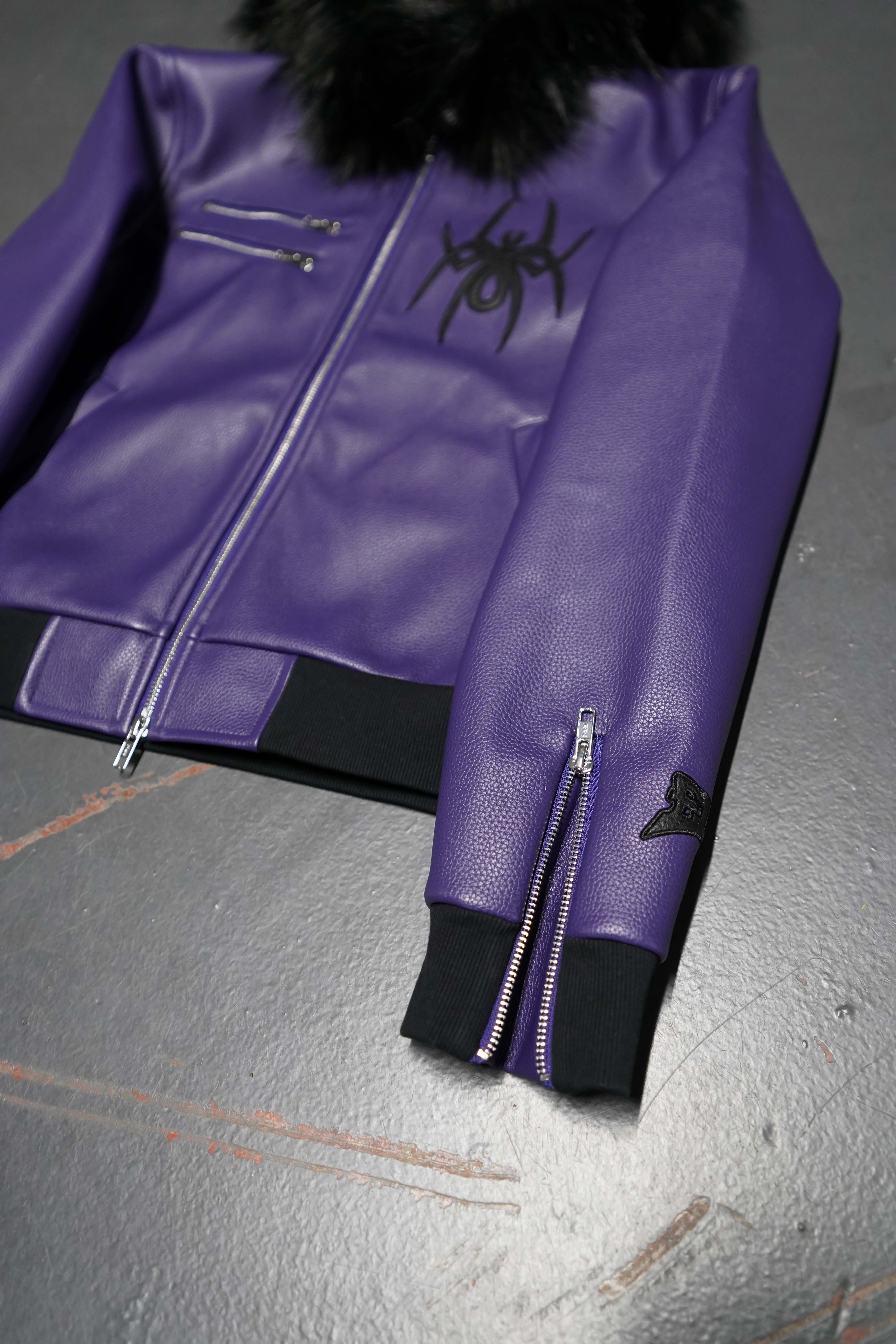 Elixir Purple Leather Fur Detachable Jacket