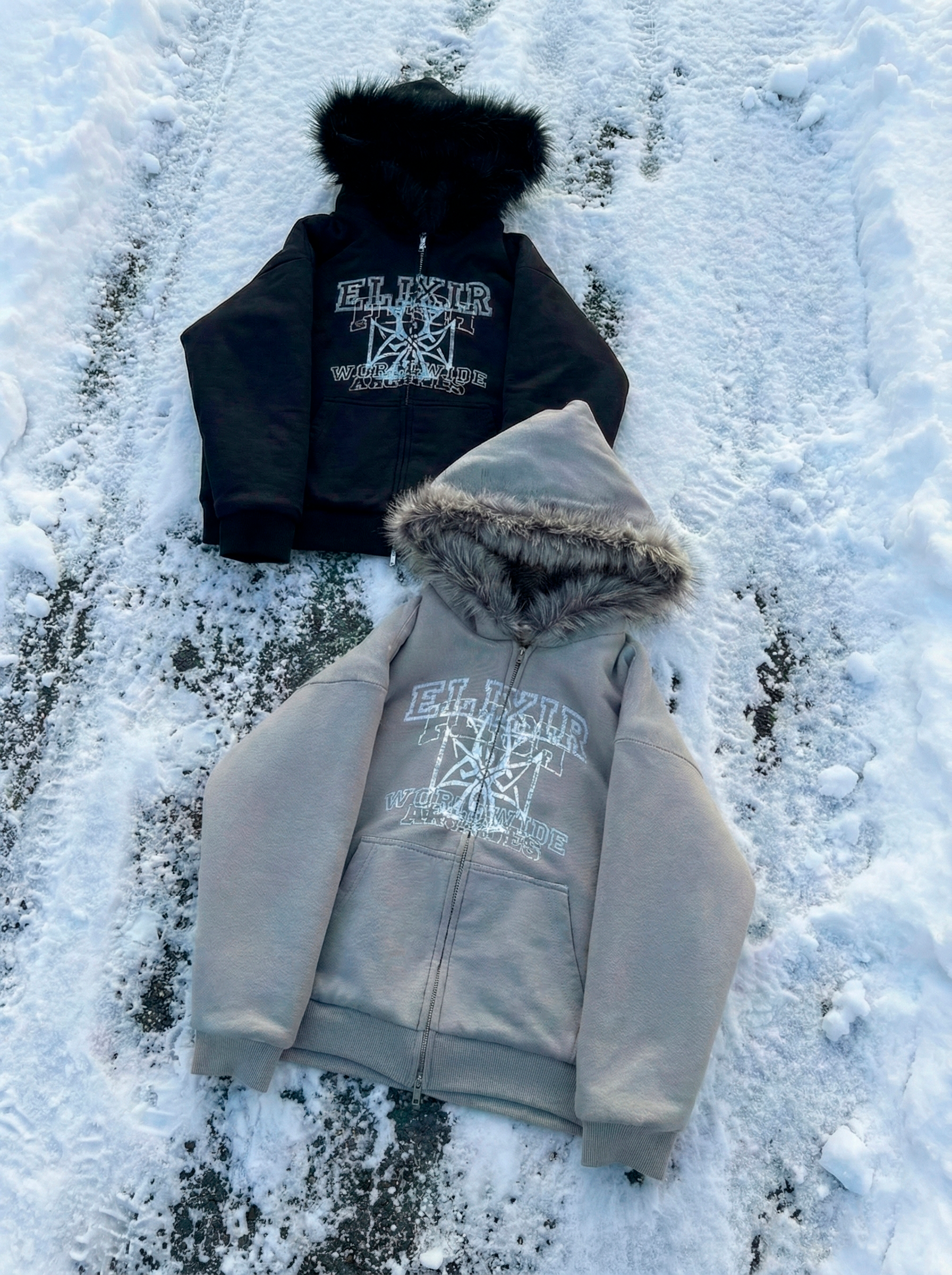 Elixir X Floriach Gray Reversible Fur Hoodie