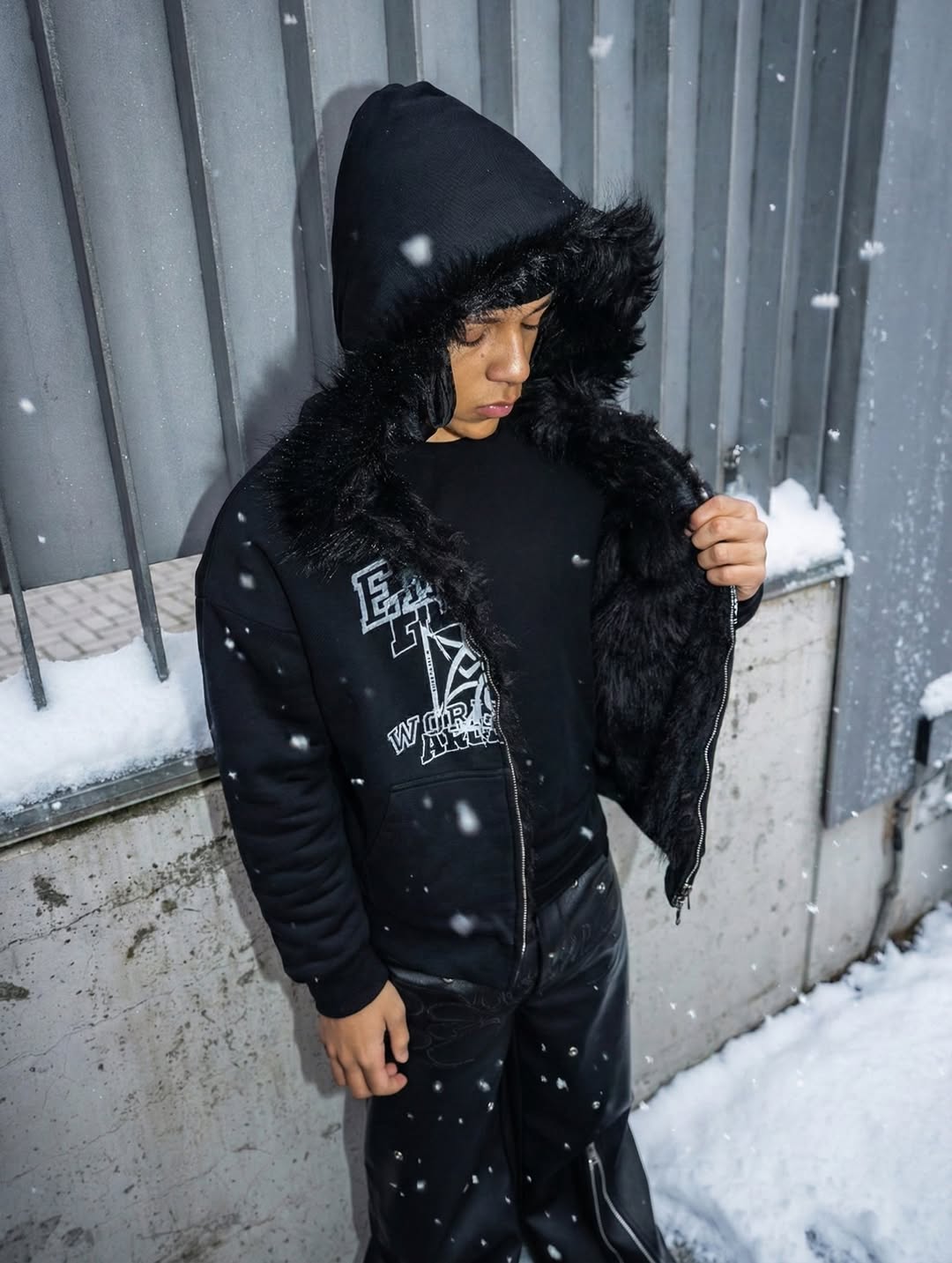 Elixir X Floriach Black Reversible Fur Hoodie