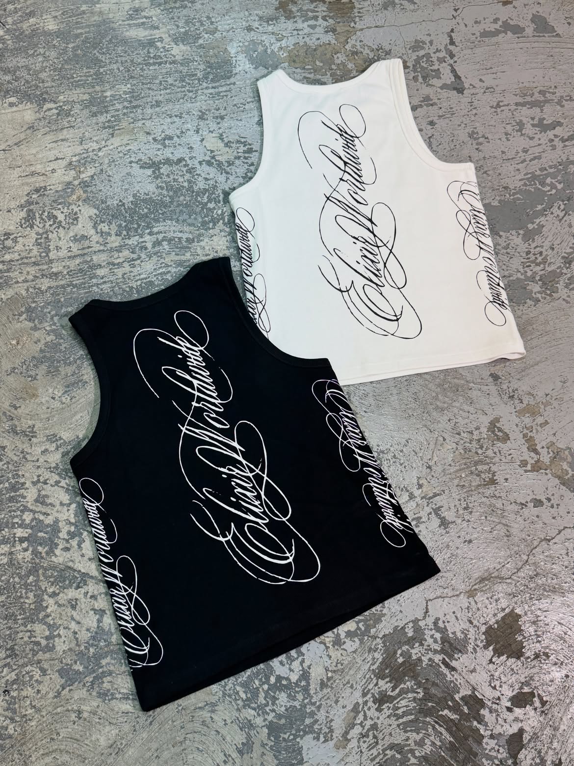 Elixir White Cursive Tank Top