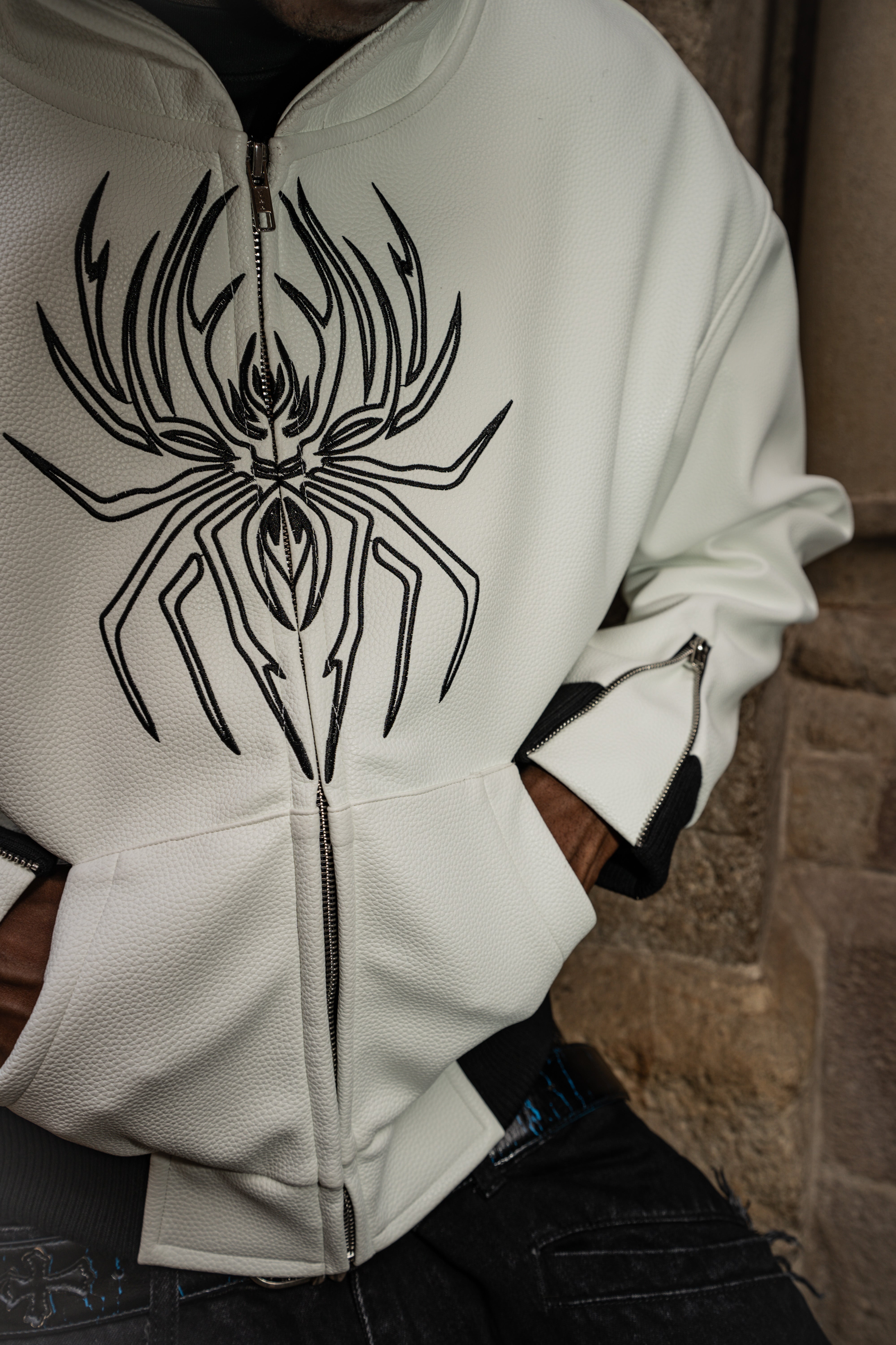 Elixir Spider White Leather Jacket