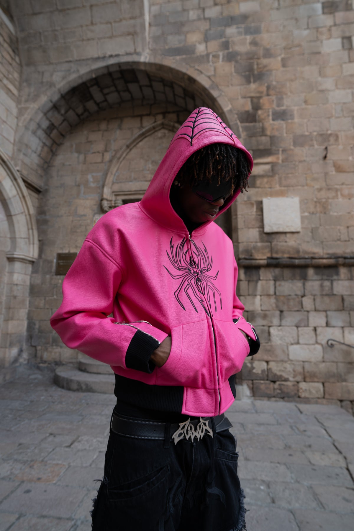 Elixir Spider Pink-Black Leather Jacket
