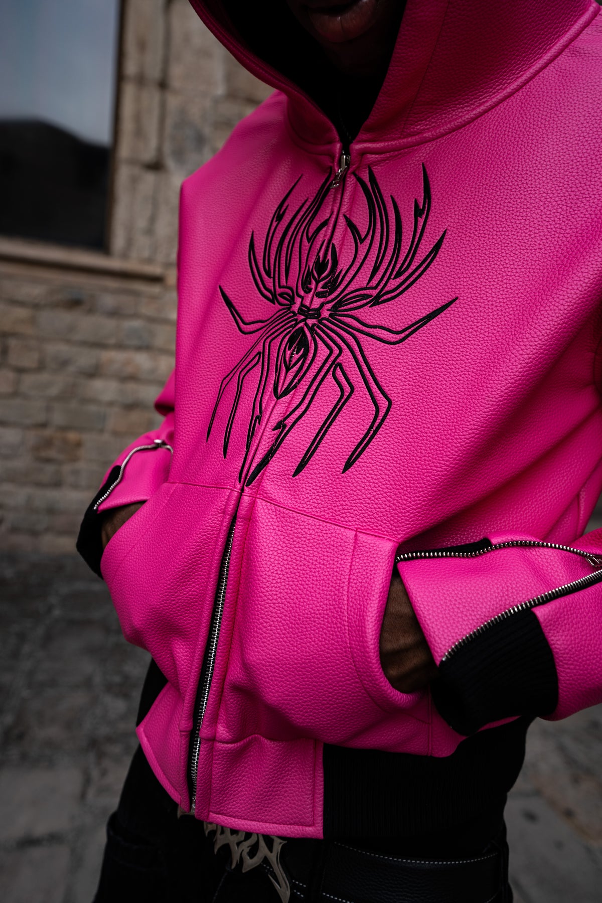 Elixir Spider Pink-Black Leather Jacket