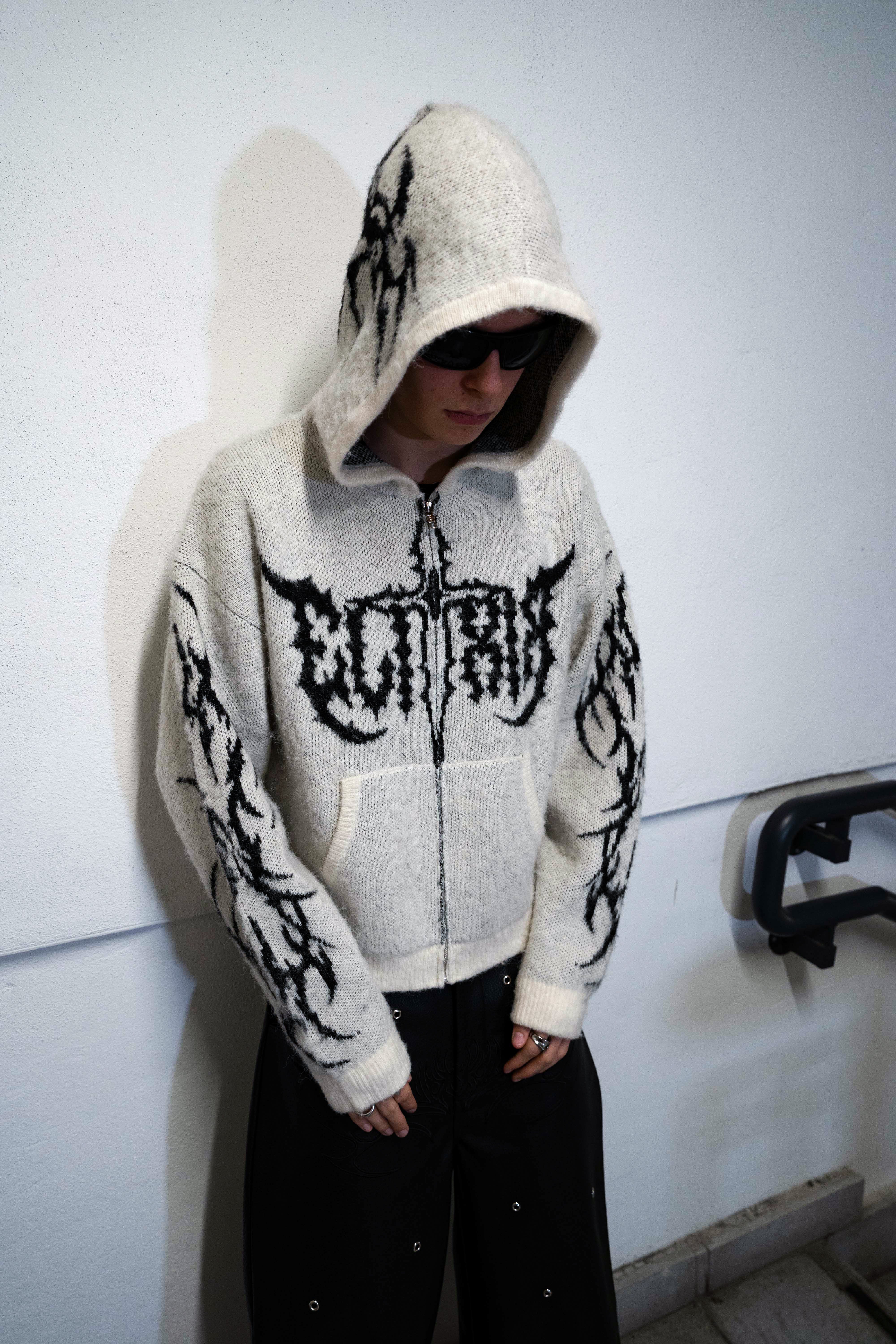 Elixir White Cross Mohair Zip-Up