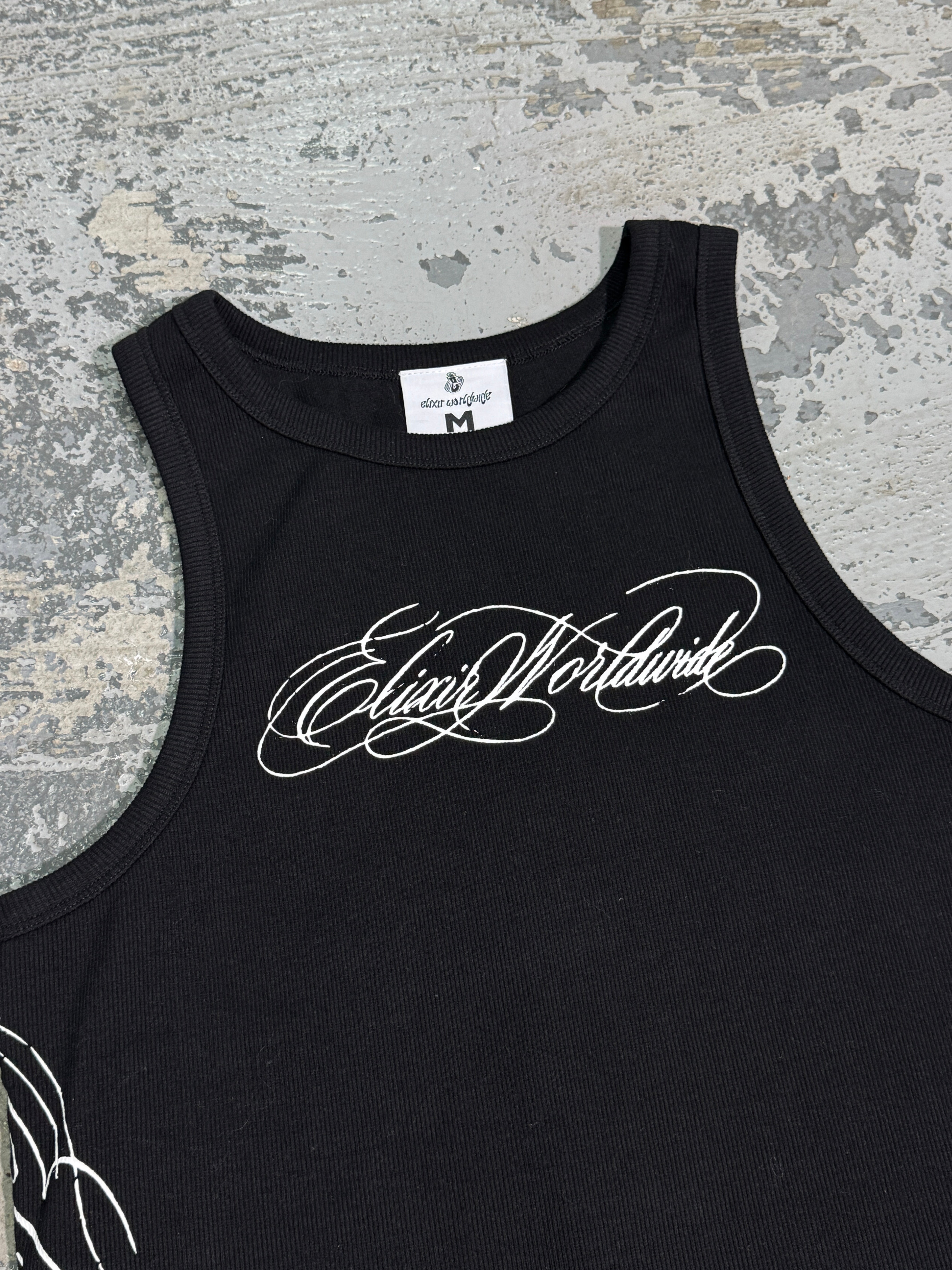 Elixir Black Cursive Tank Top