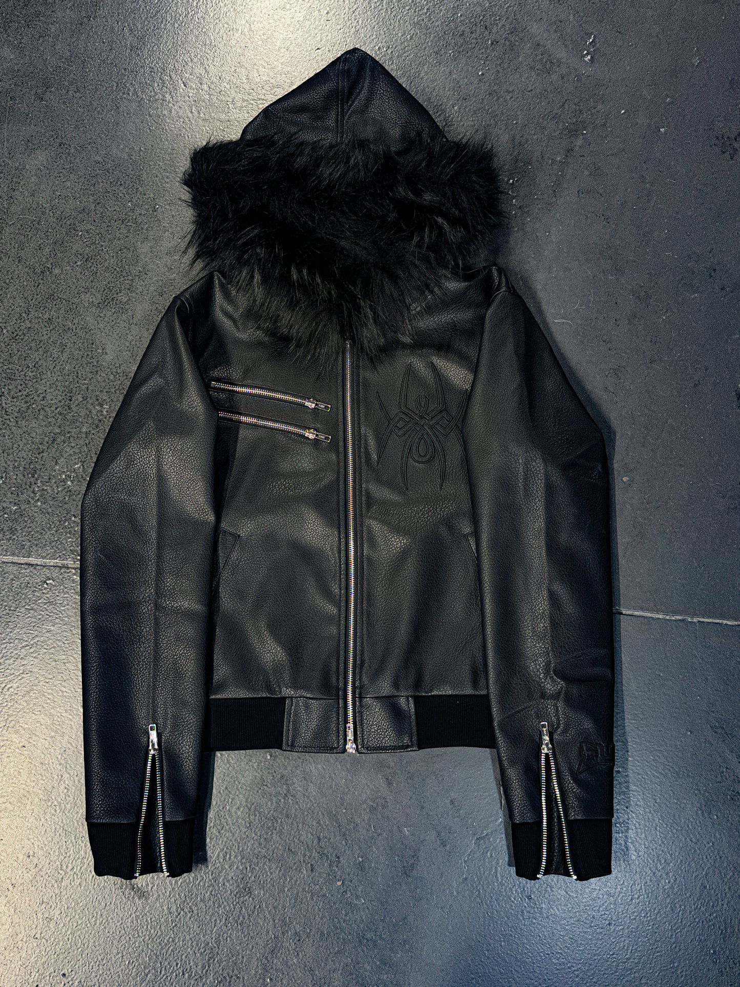 Elixir Black Leather Fur Detachable Jacket