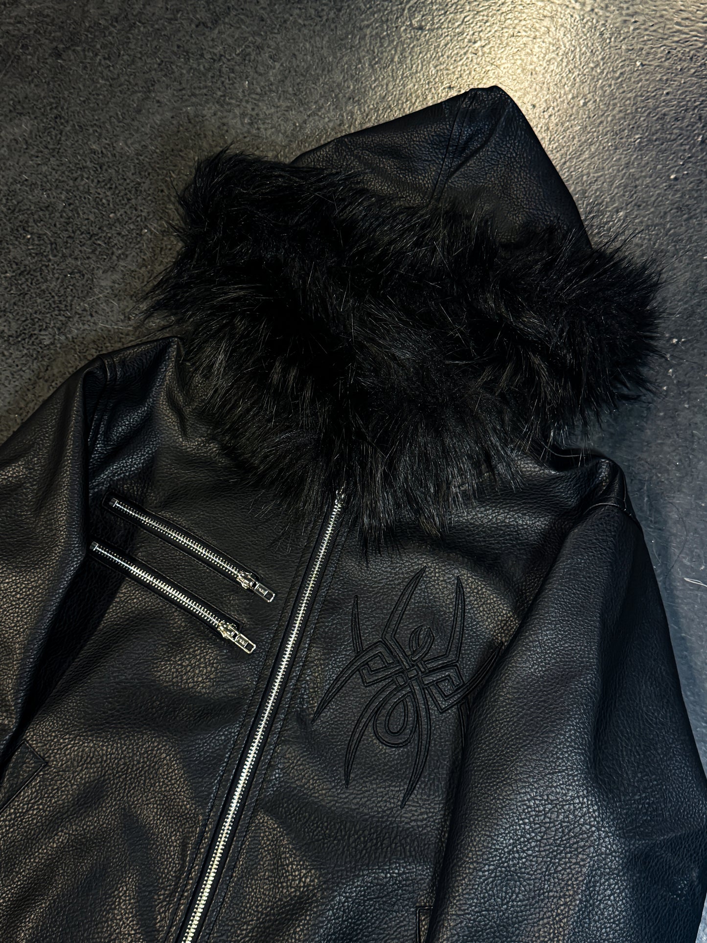 Elixir Black Leather Fur Detachable Jacket