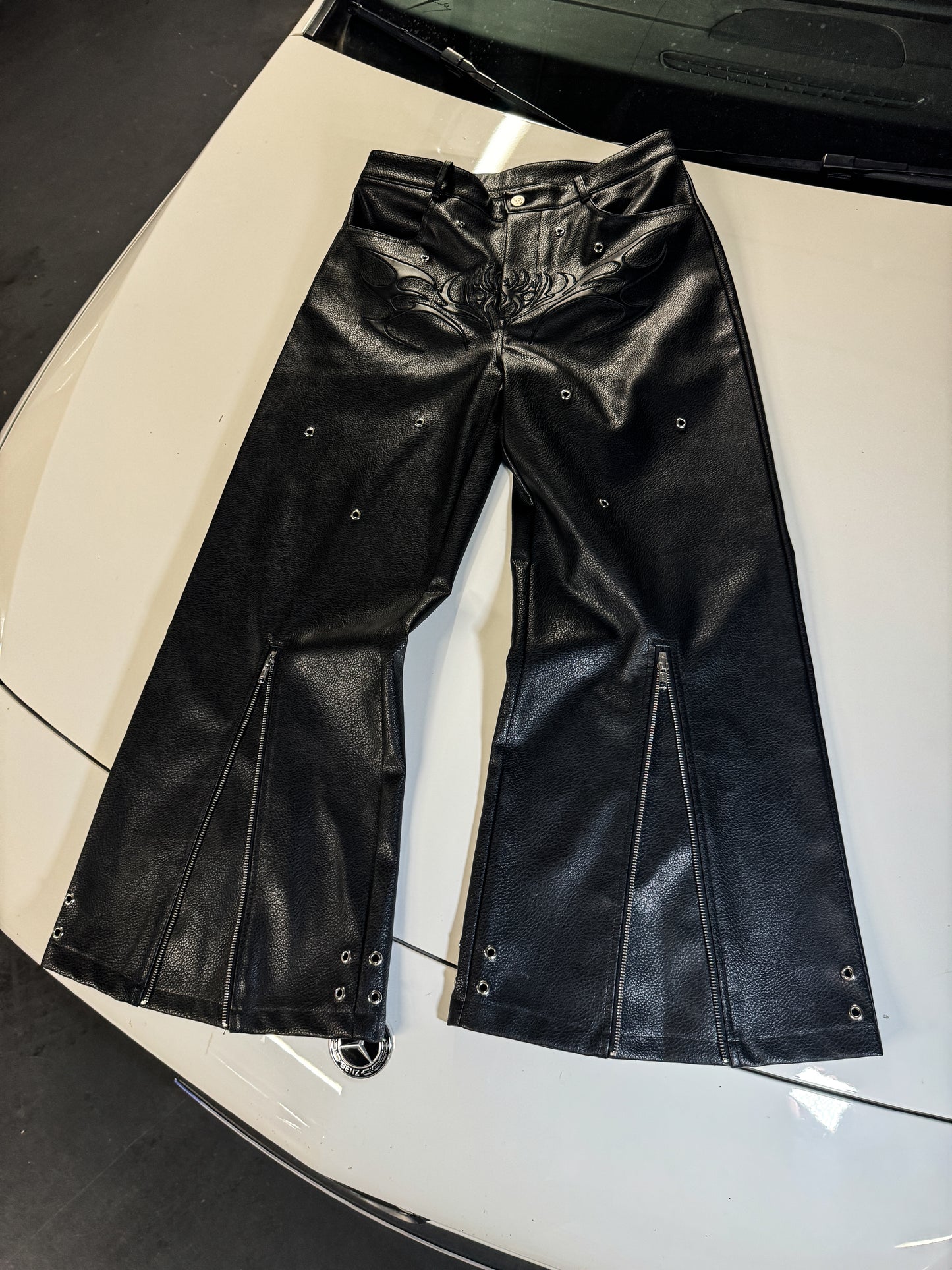 Elixir Black Leather Tribal Pants