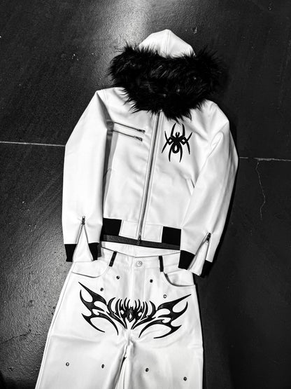 Elixir White Leather Fur Detachable Jacket