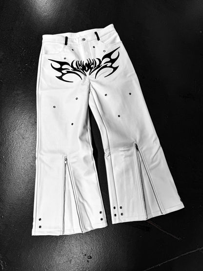 Elixir White Leather Tribal Pants