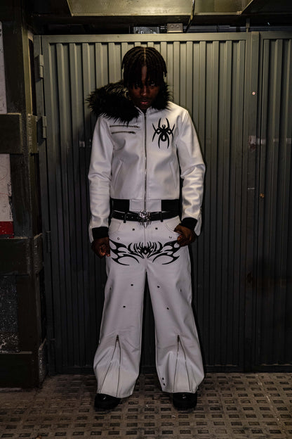 Elixir White Leather Tribal Pants