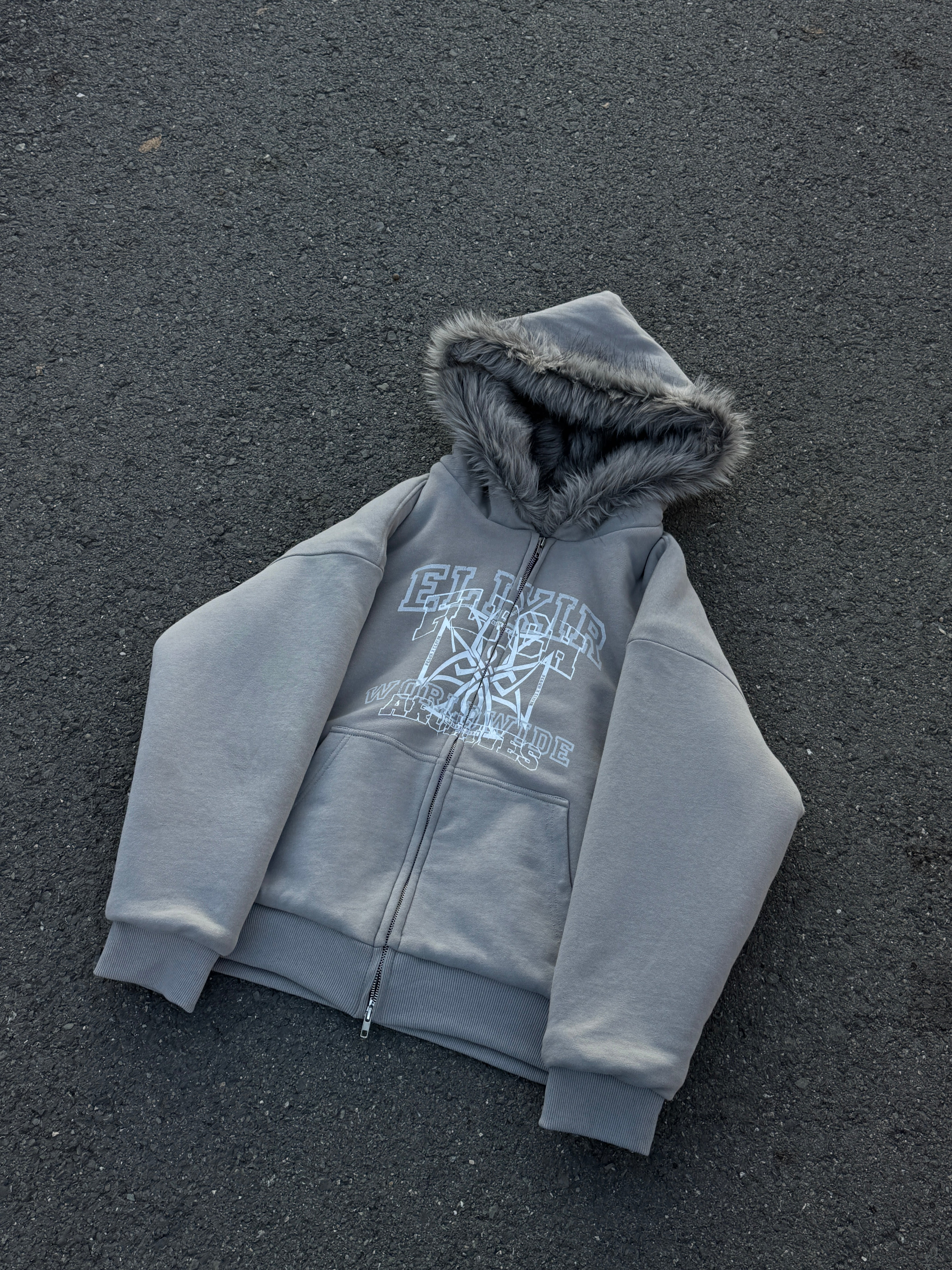 Elixir X Floriach Gray Reversible Fur Hoodie