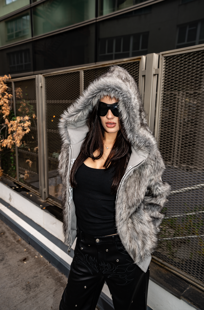 Elixir X Floriach Gray Reversible Fur Hoodie