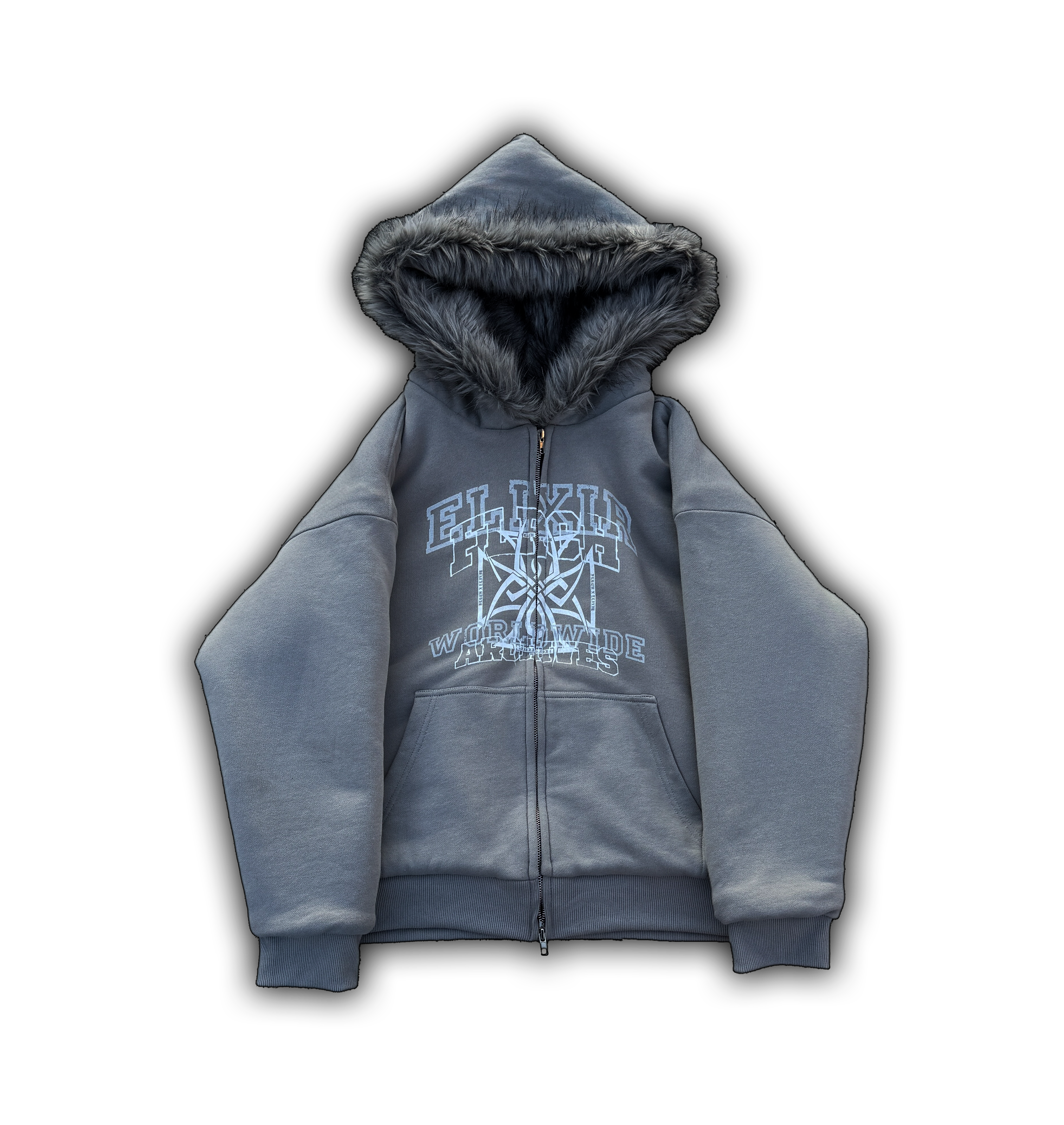 Elixir X Floriach Gray Reversible Fur Hoodie