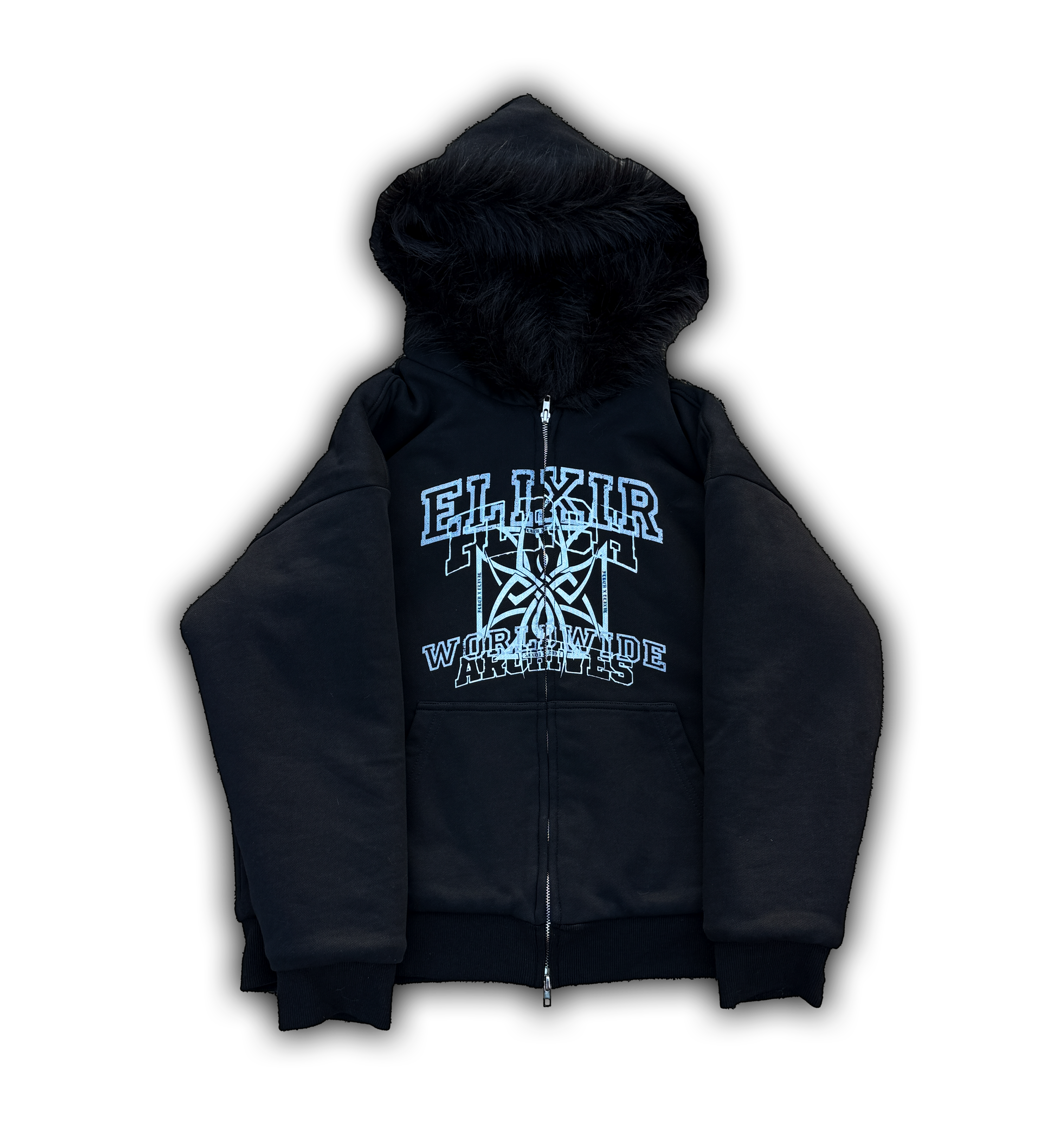 Elixir X Floriach Black Reversible Fur Hoodie