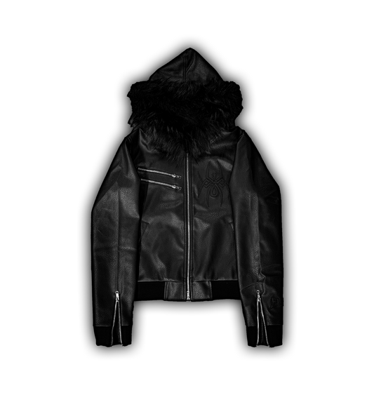 Elixir Black Leather Fur Detachable Jacket