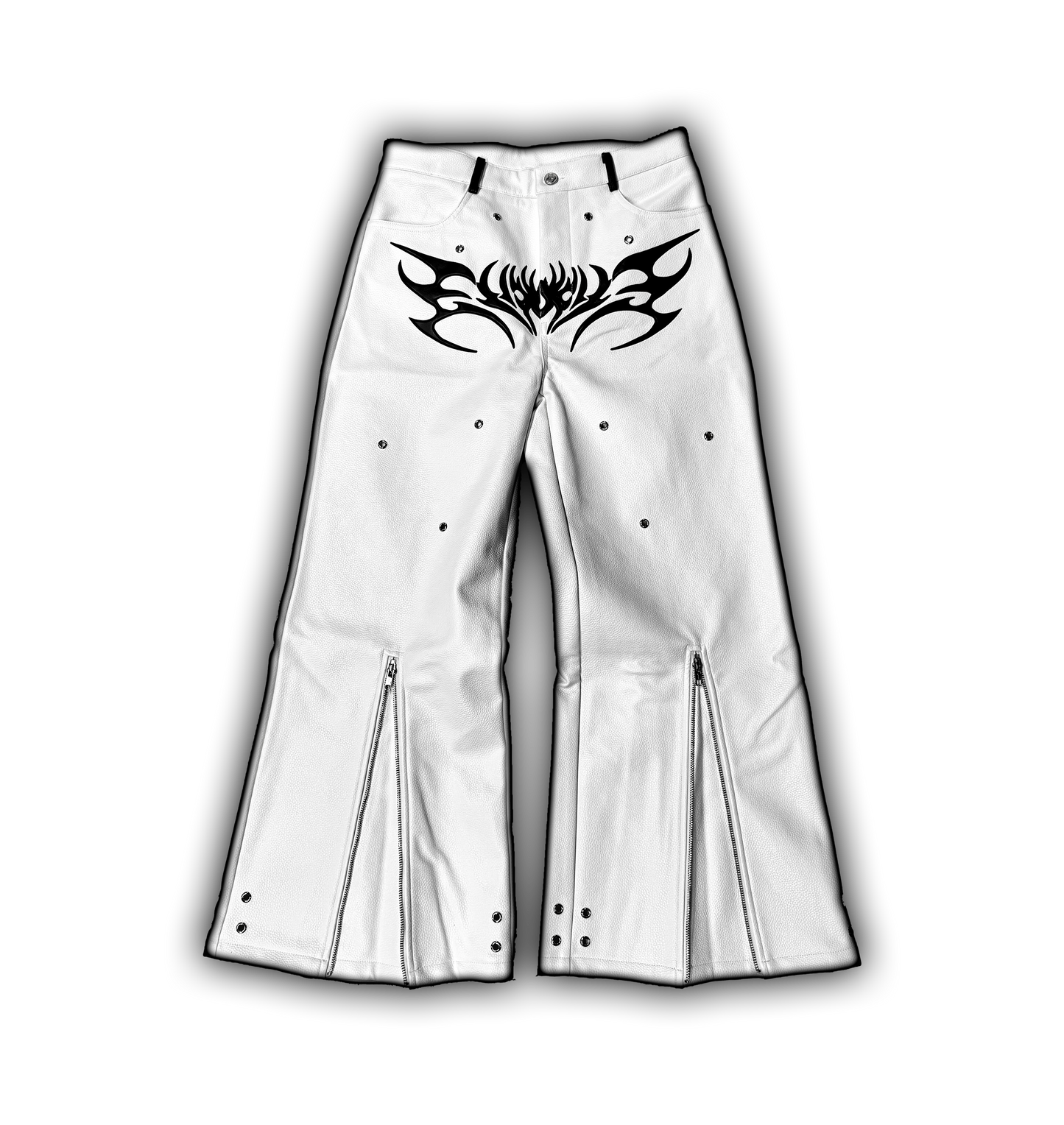 Elixir White Leather Tribal Pants